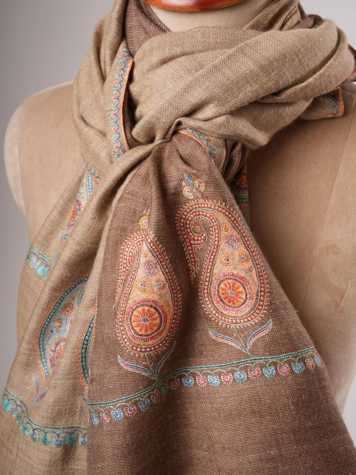 Dual Shade Pashmina Shawl – Hand Embroidered Aksi Design Shahkaar