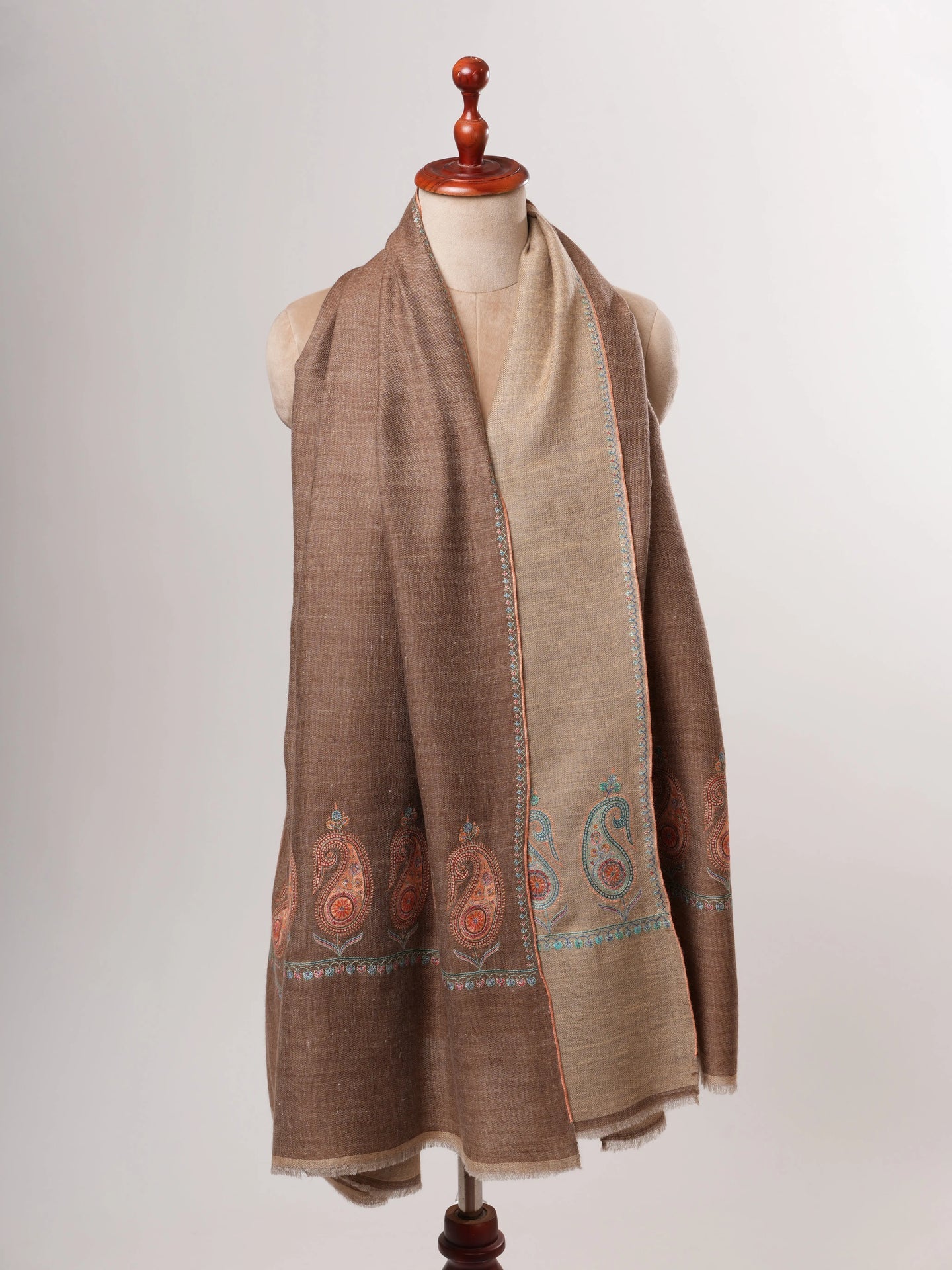 Dual Shade Pashmina Shawl – Hand Embroidered Aksi Design Shahkaar