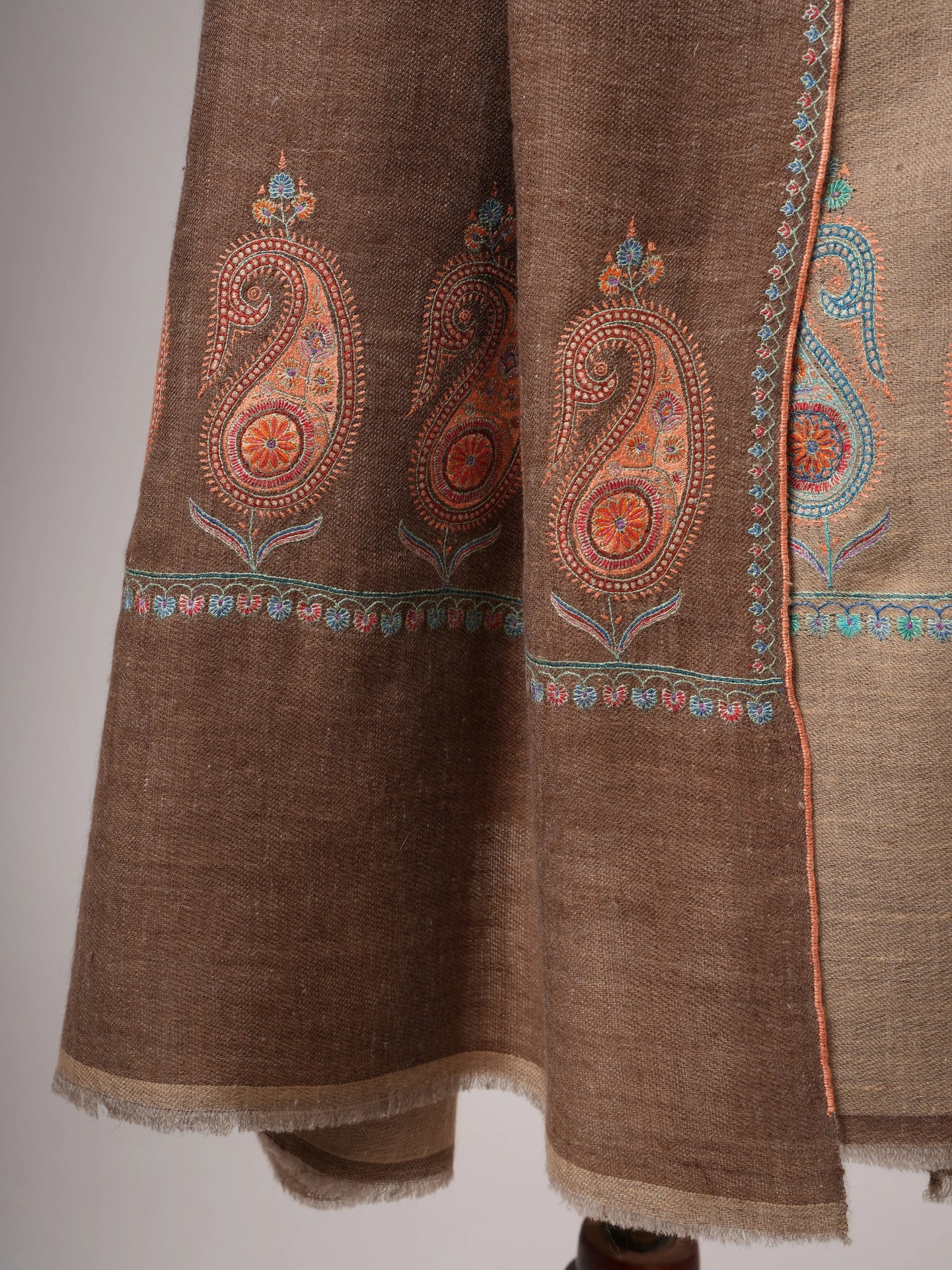 Dual Shade Pashmina Shawl – Hand Embroidered Aksi Design Shahkaar