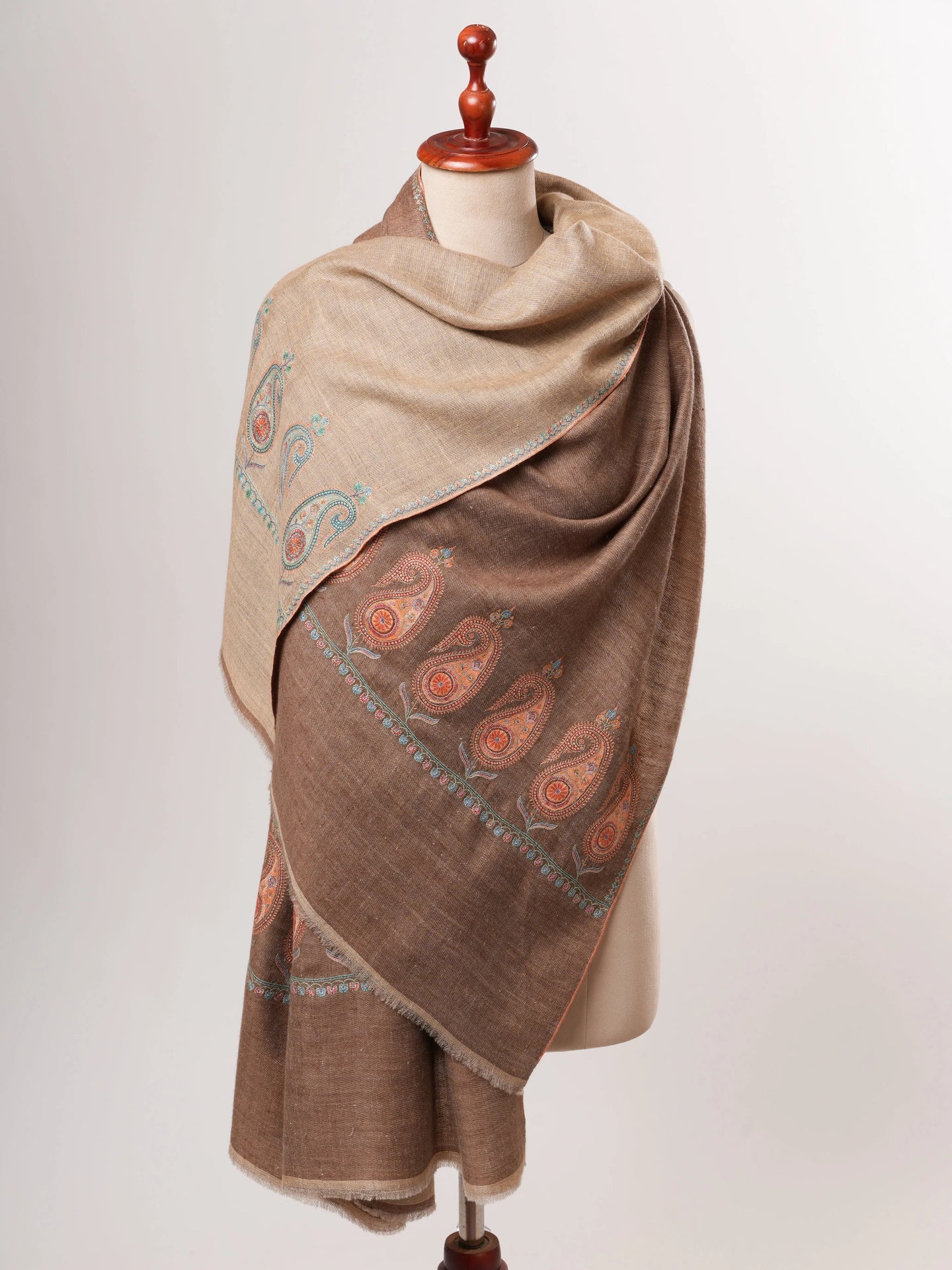 Dual Shade Pashmina Shawl – Hand Embroidered Aksi Design Shahkaar