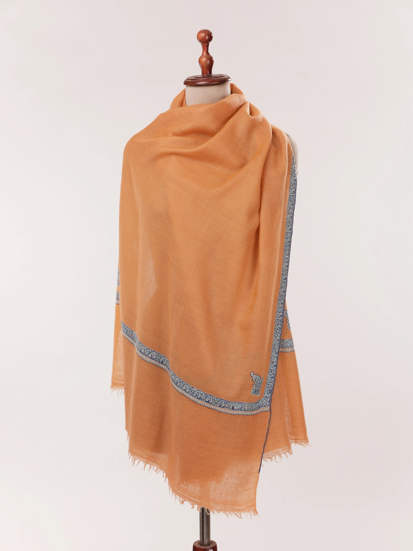 Orange Hashia Hand Embroidered Featherlight Cashmere Scarf Shahkaar.com