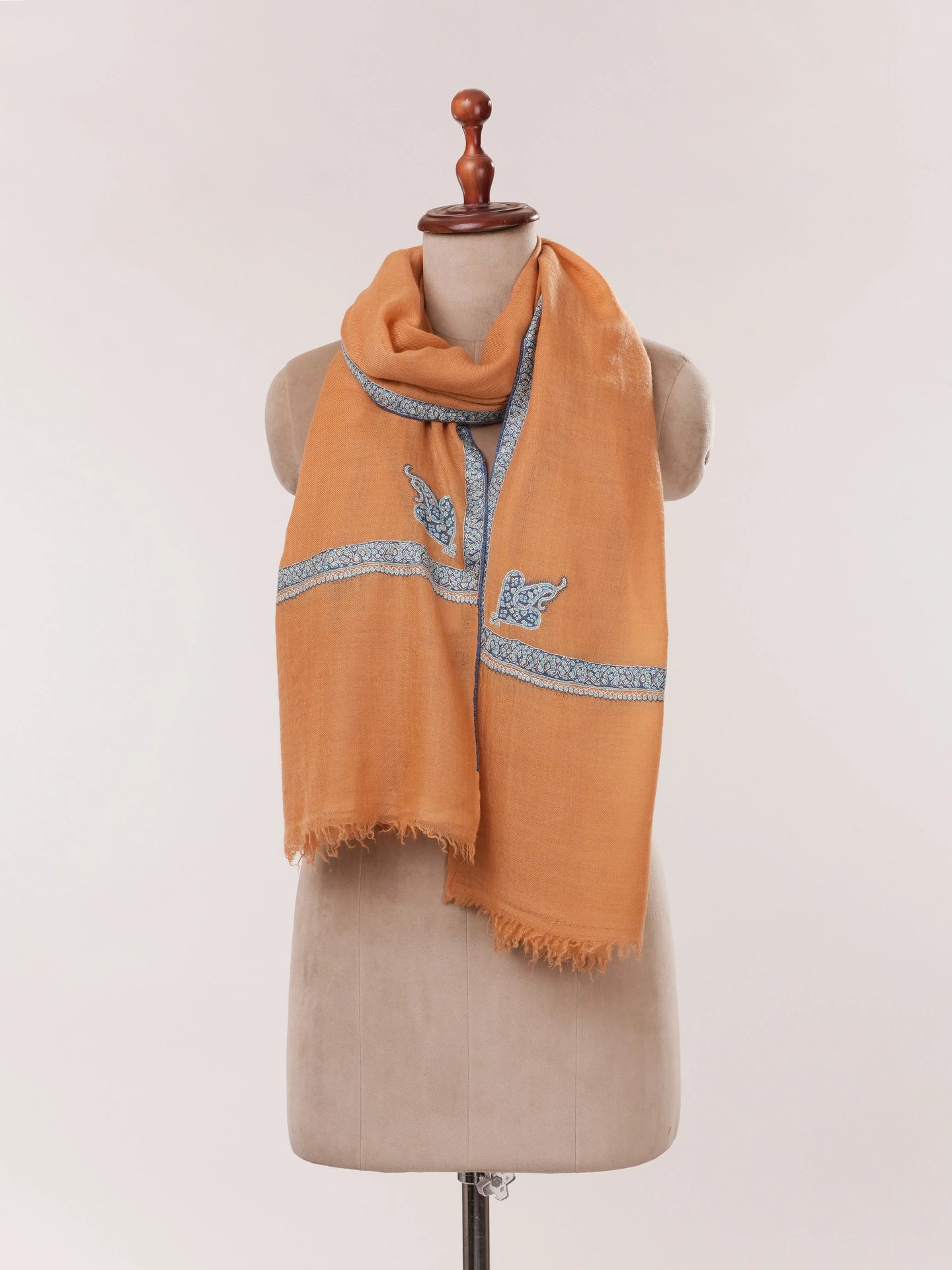 Orange Hashia Hand Embroidered Featherlight Cashmere Scarf Shahkaar.com