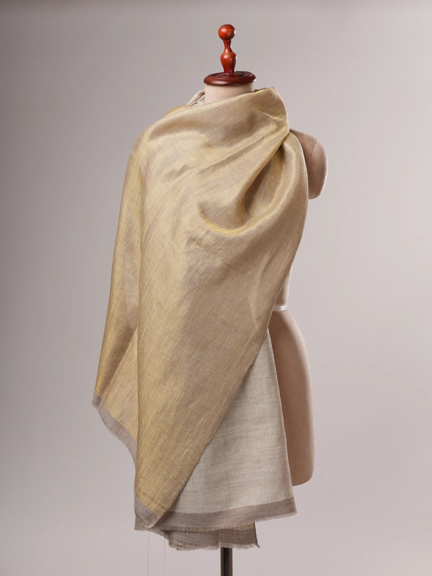 Handwoven Ivory Pashmina Shawl Featuring Gold Zari on One Side