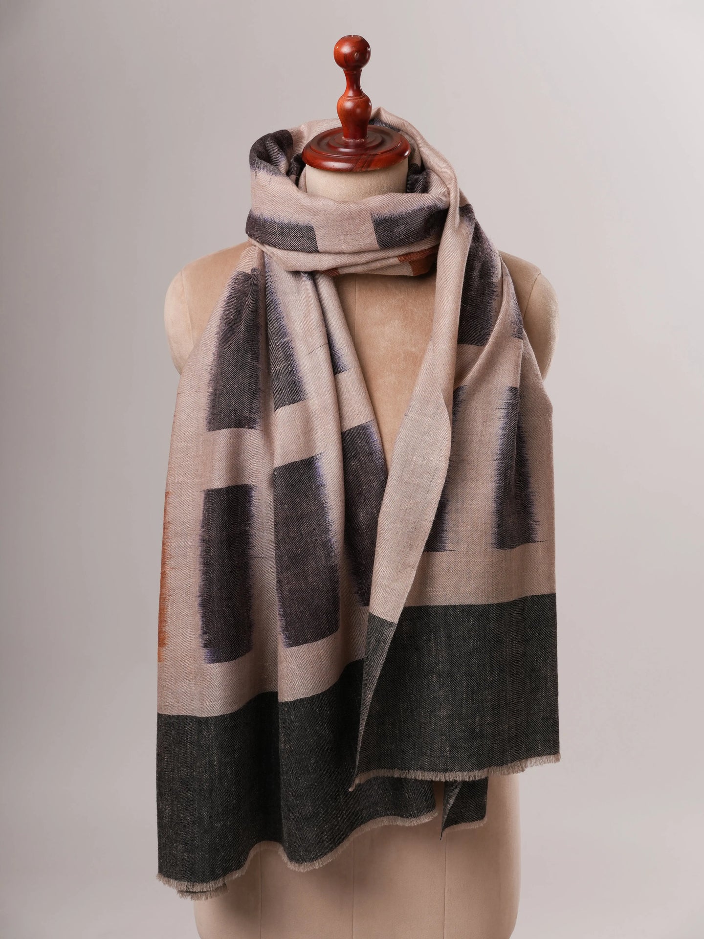 Authentic Pashmina Shawl with Handwoven Ikat Design Shahkaar