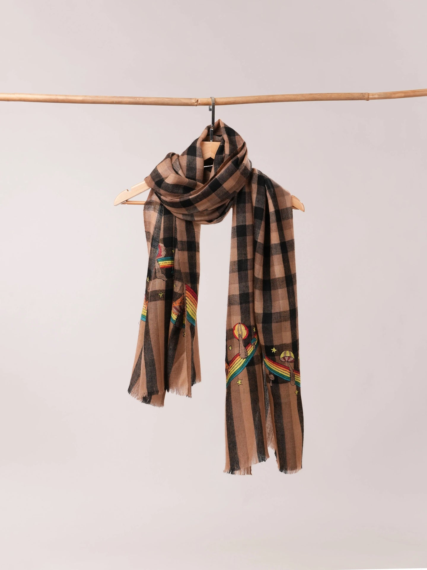 Rainbow Mushroom Palla Hook Hand Embroidered Cashmere Scarf Shahkaar.com
