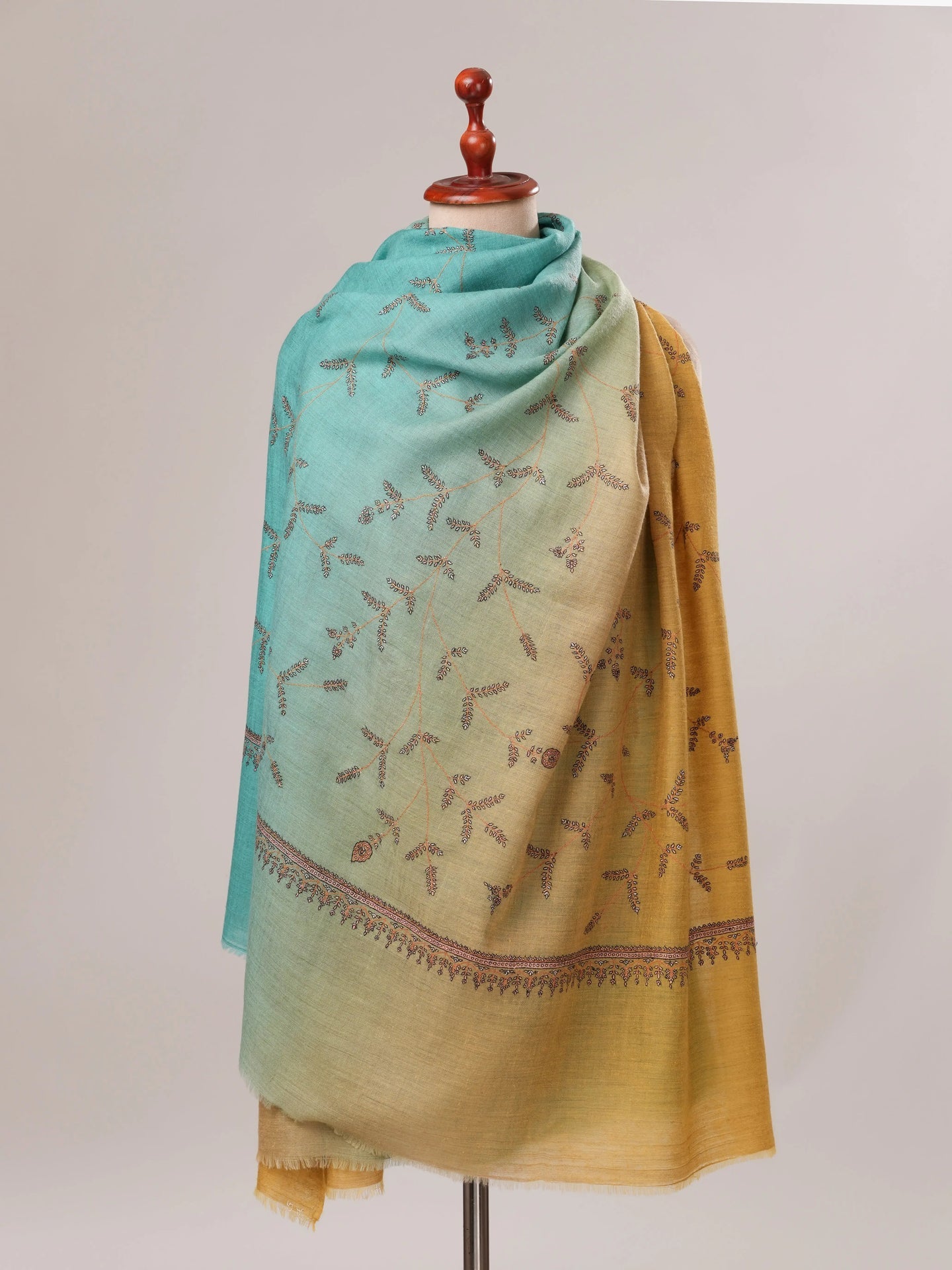 Ombre All Over Hand Embroidered Pure Pashmina Shawl Shahkaar.com