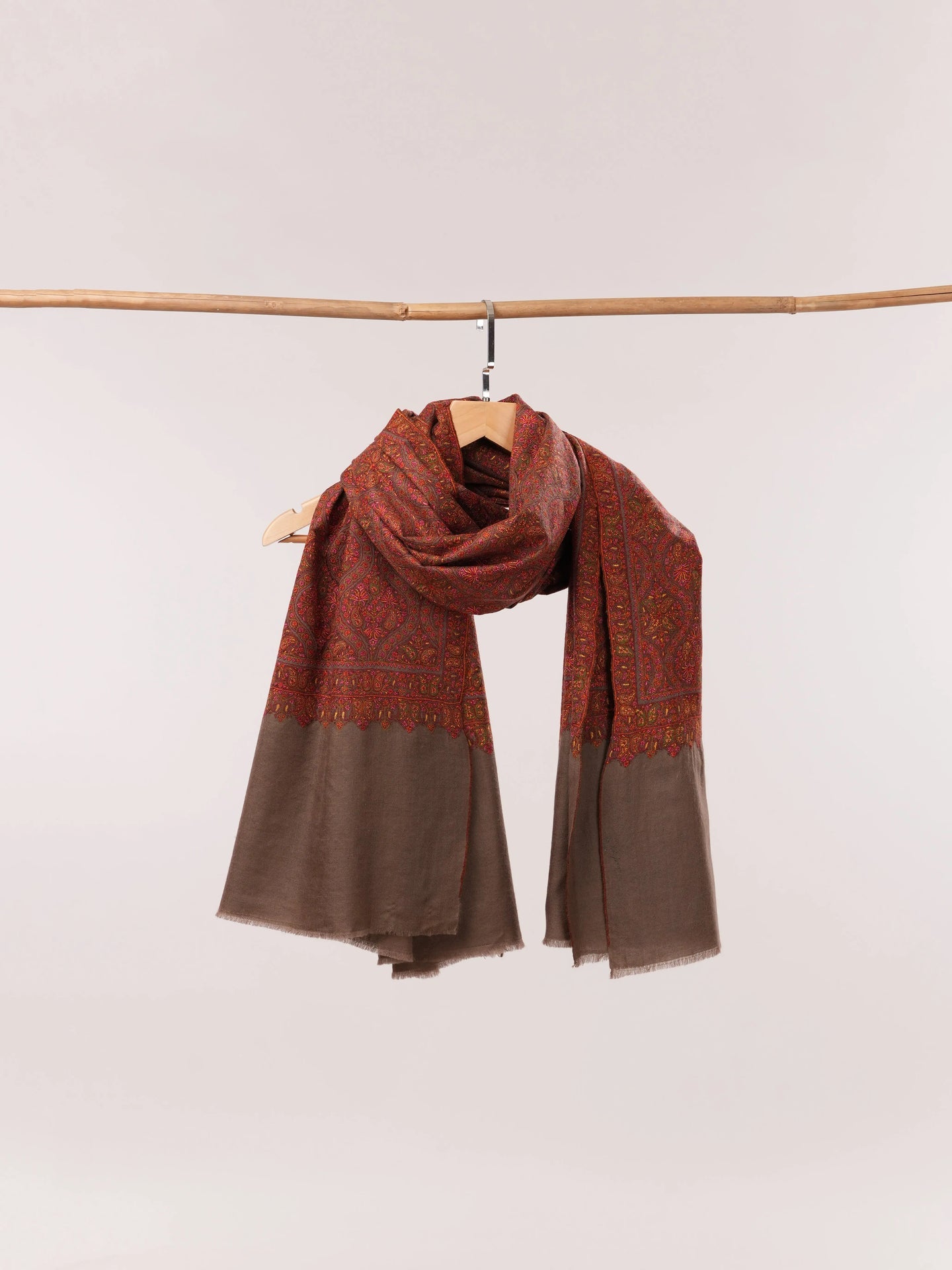 Toosh Color Jamavar Pashmina Shawl with Minute Detailed Silk Hand Embroidery Shahkaar.com