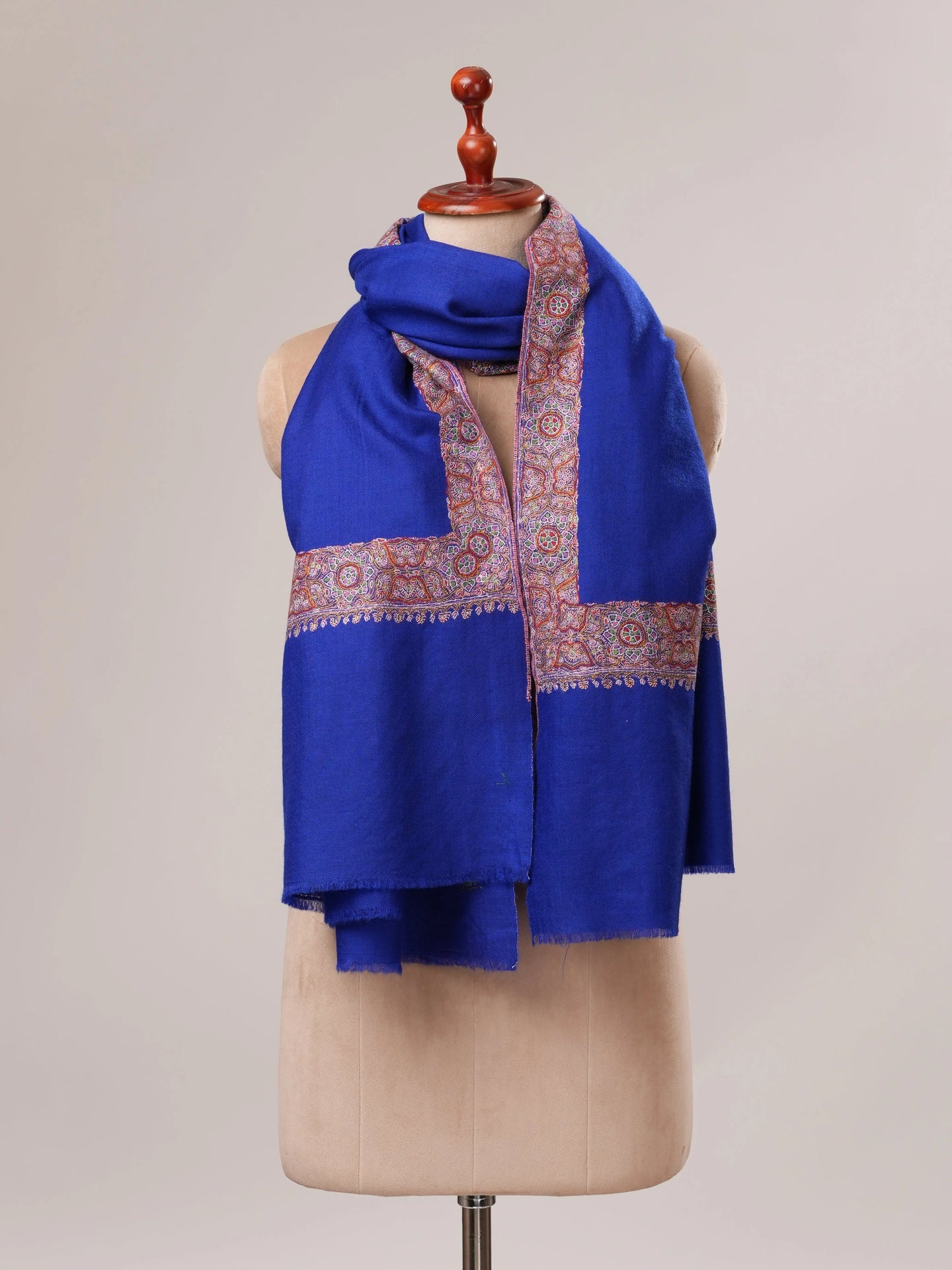 Blue Neemdaur Traditional Sozni Hand Embroidered Pashmina Shawl Shahkaar.com
