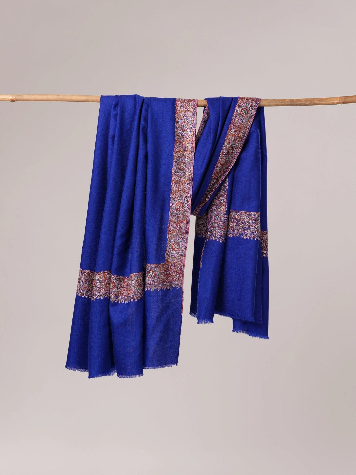 Blue Neemdaur Traditional Sozni Hand Embroidered Pashmina Shawl Shahkaar.com