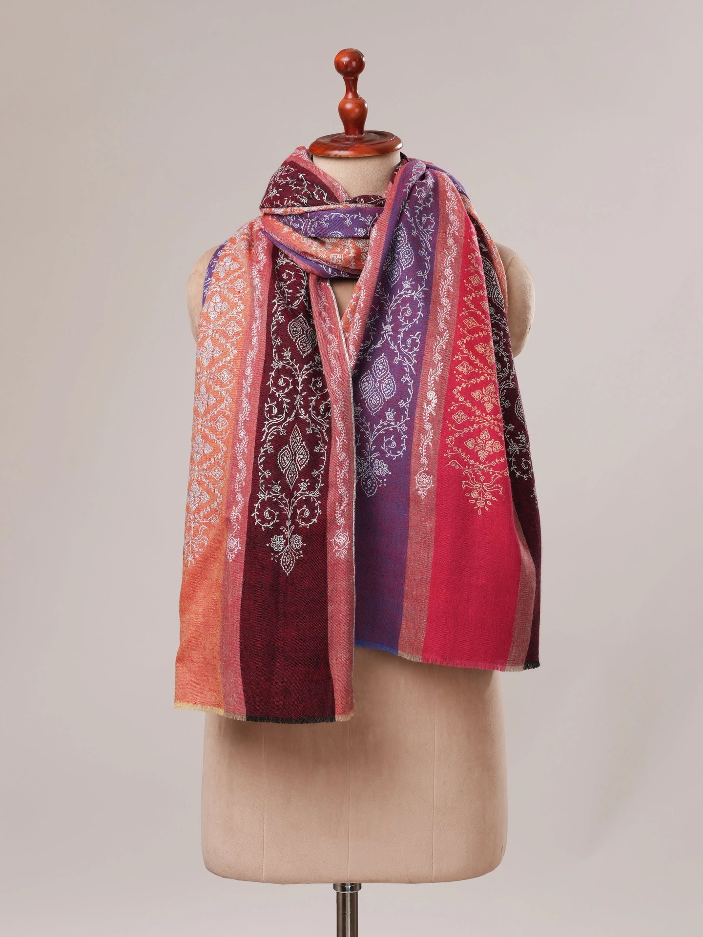 Striped All Over Jali Hand Embroidered Pashmina Shawl Shahkaar.com