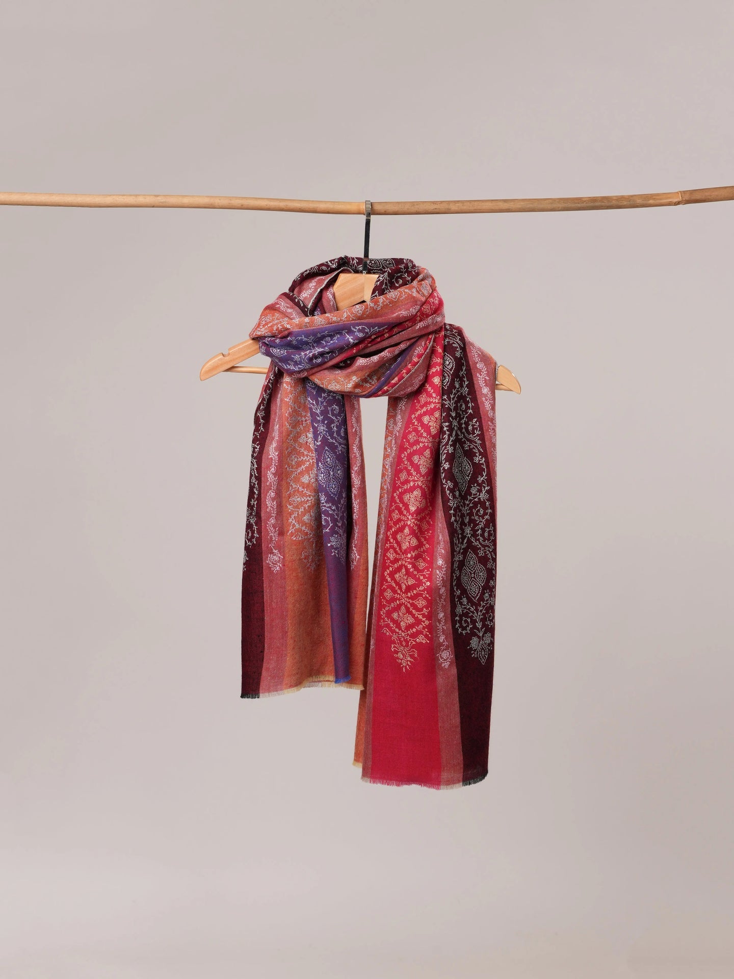 Striped All Over Jali Hand Embroidered Pashmina Shawl Shahkaar.com