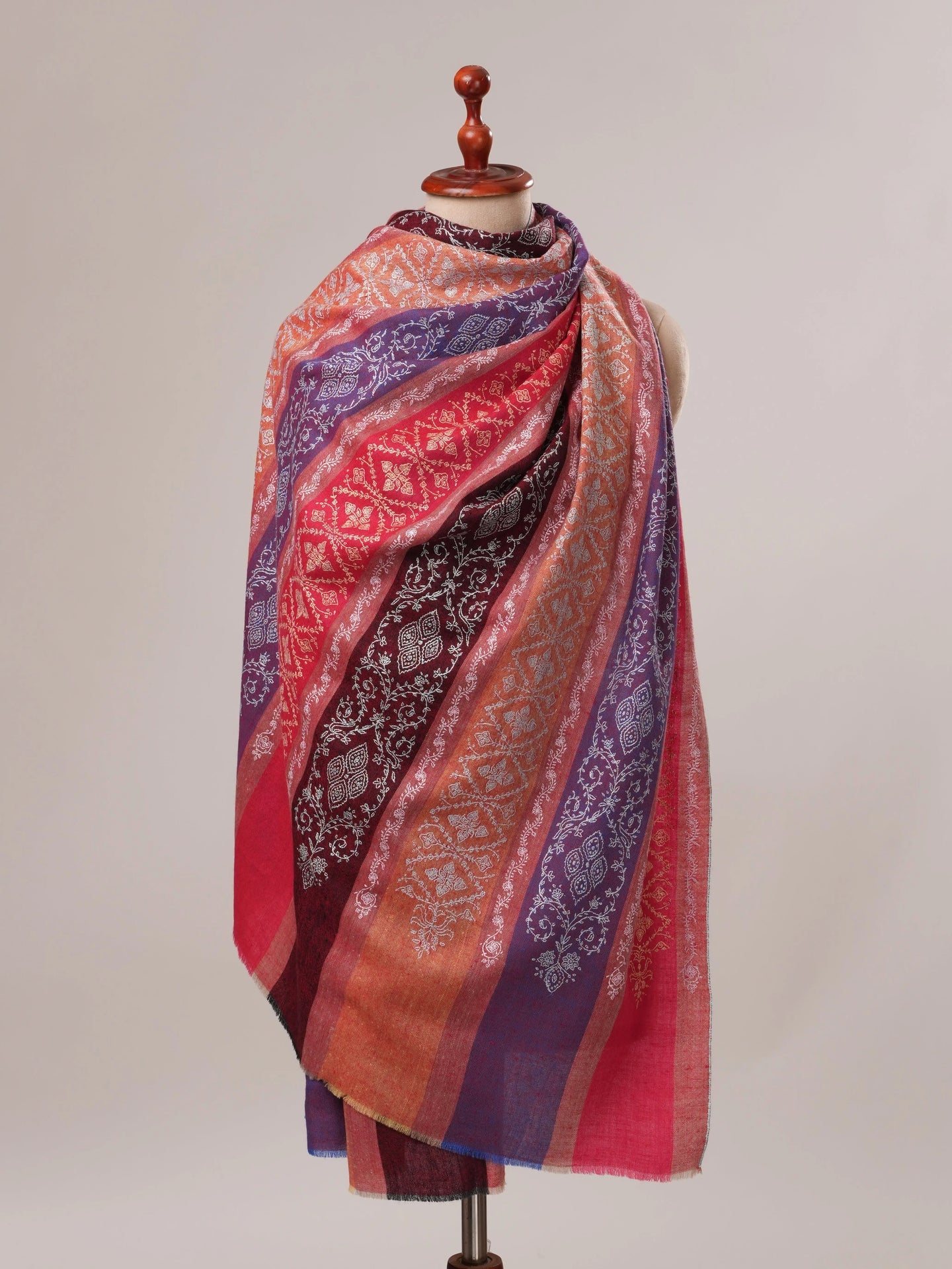 Striped All Over Jali Hand Embroidered Pashmina Shawl Shahkaar.com