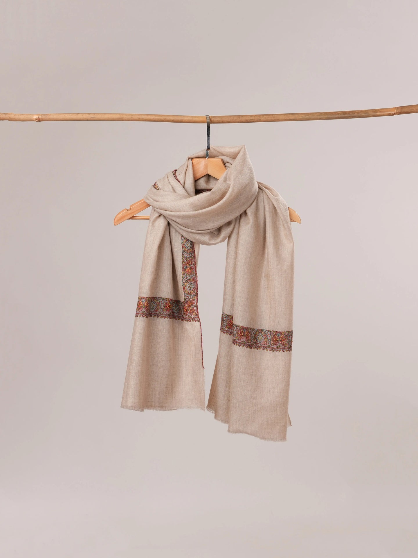 Natural Grey Neemdaur Hand Embroidered Pashmina Shawl Shahkaar.com