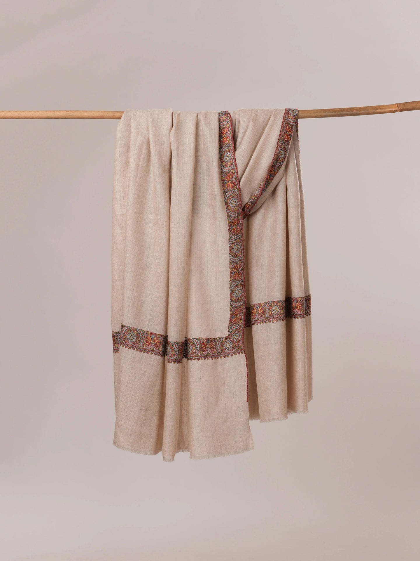 Natural Grey Neemdaur Hand Embroidered Pashmina Shawl Shahkaar.com