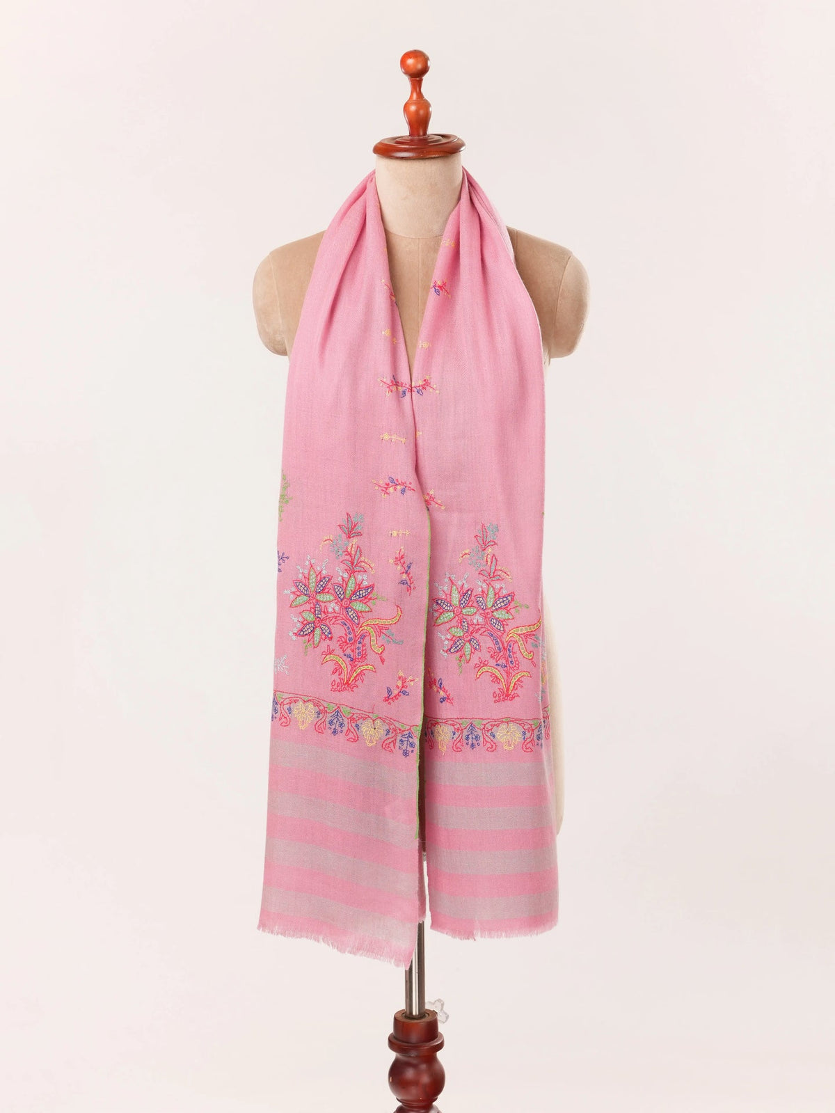 Handwoven Pink Cashmere-Scarf with Kashmiri Hand Palla Embroidery Shahkaar.com