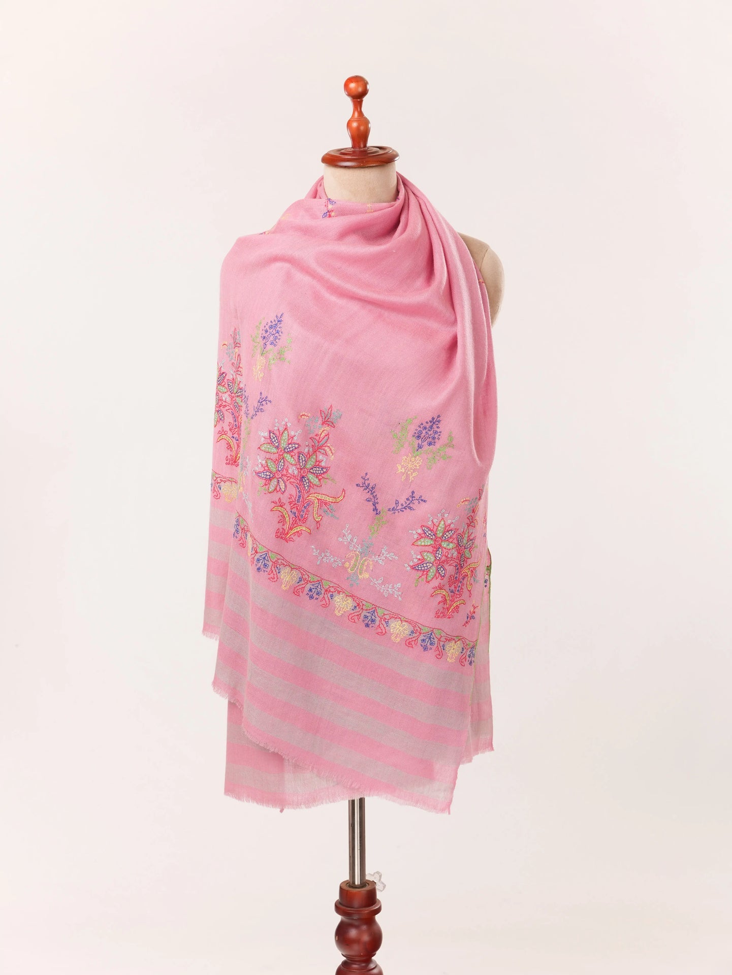 Handwoven Pink Cashmere-Scarf with Kashmiri Hand Palla Embroidery Shahkaar.com
