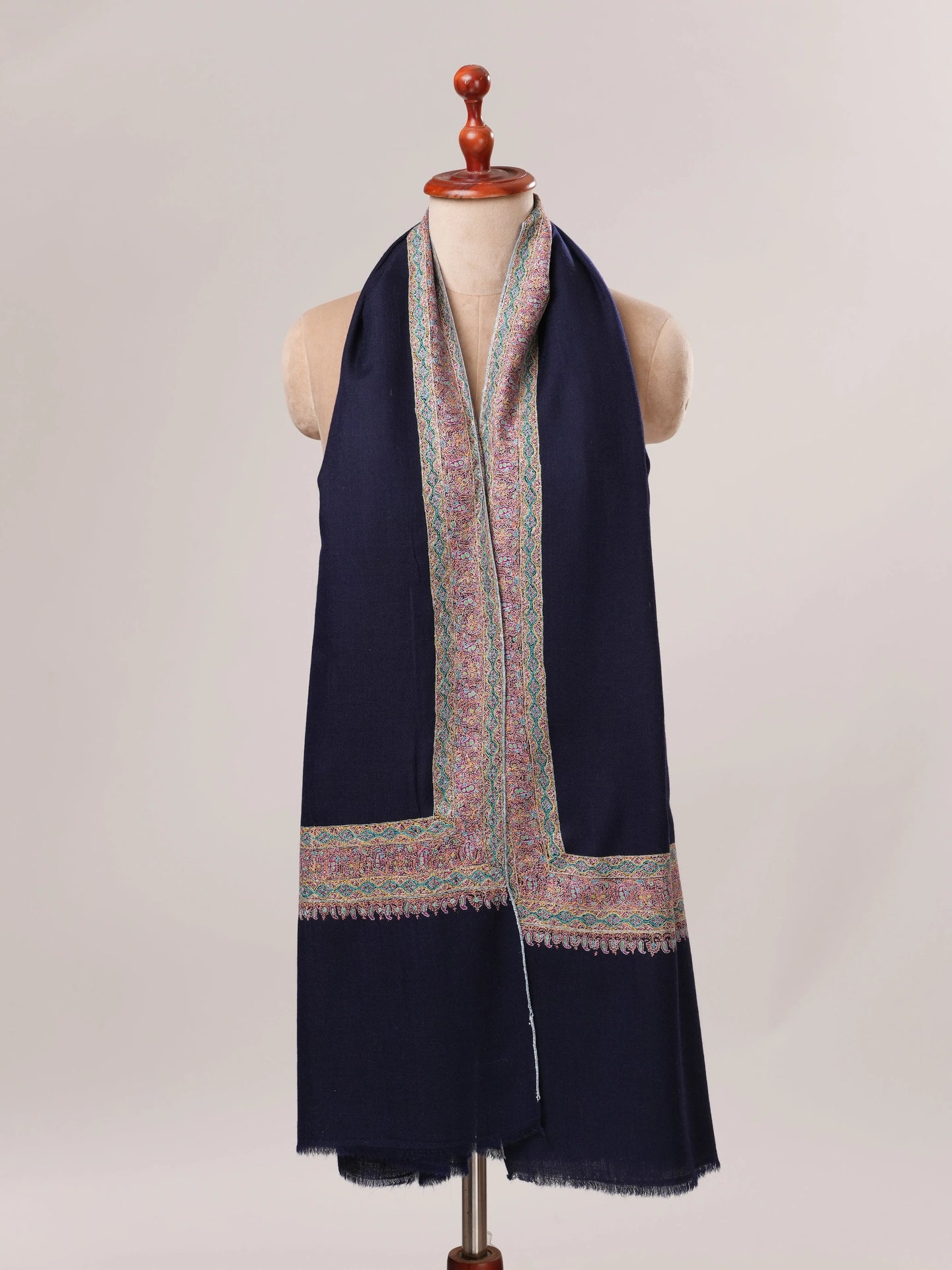 Navy Pashmina Shawl with Daurdar Fine Needle Hand Embroidery Shahkaar.com