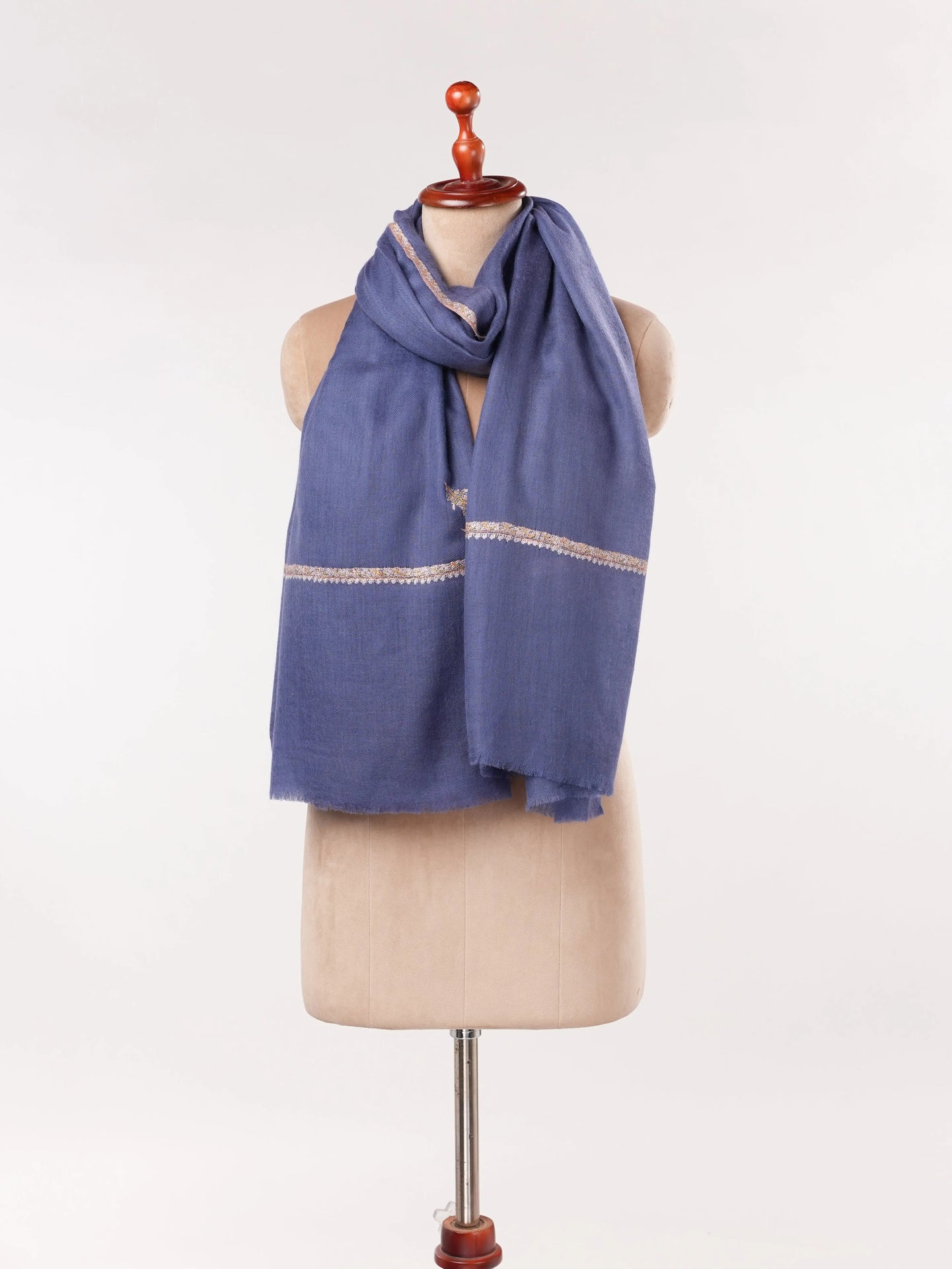 Hand Sozni Baildar Embroidered Blue Handwoven Baby Soft Pashmina Shawl Shahkaar.com