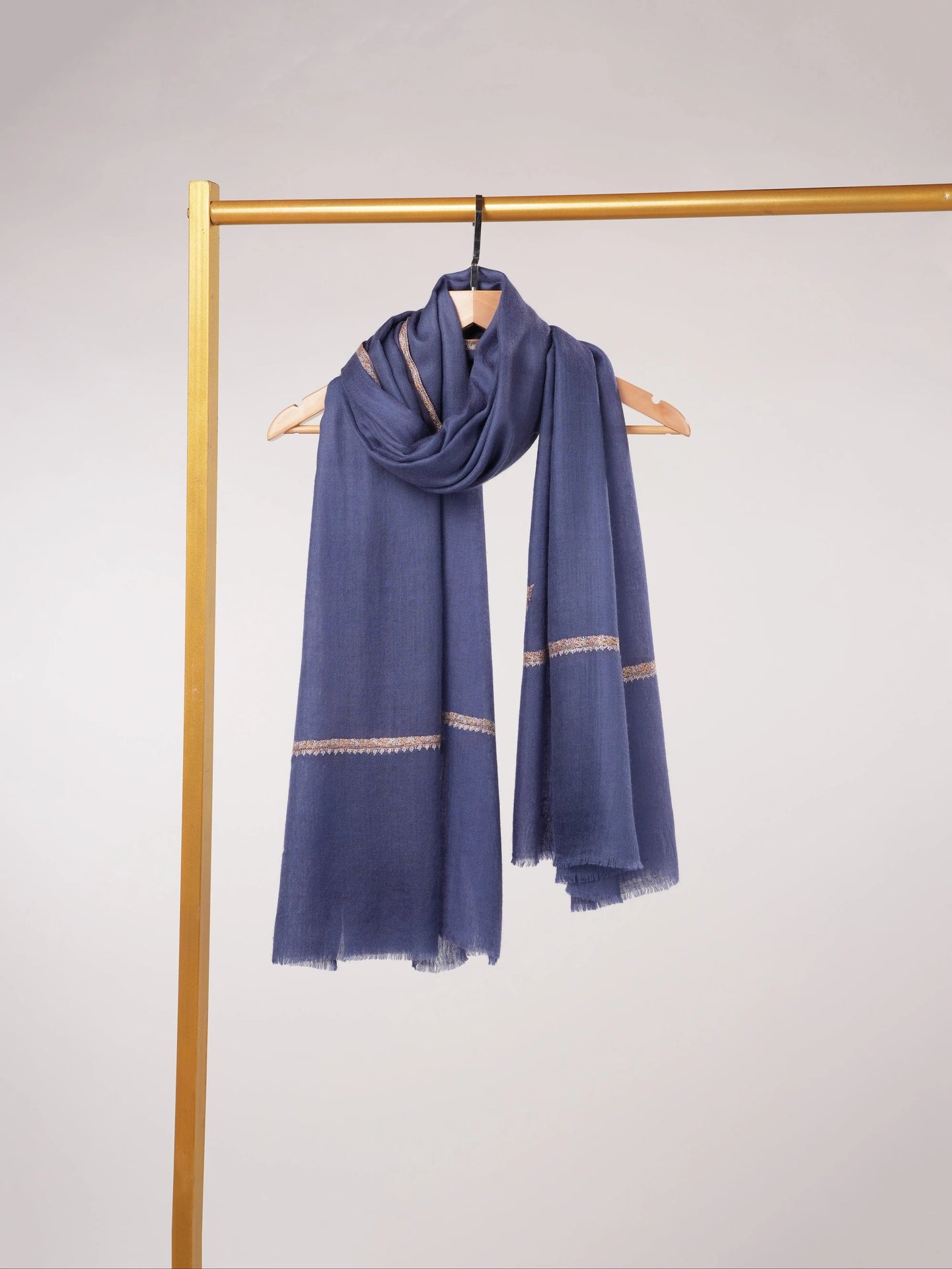 Hand Sozni Baildar Embroidered Blue Handwoven Baby Soft Pashmina Shawl Shahkaar.com