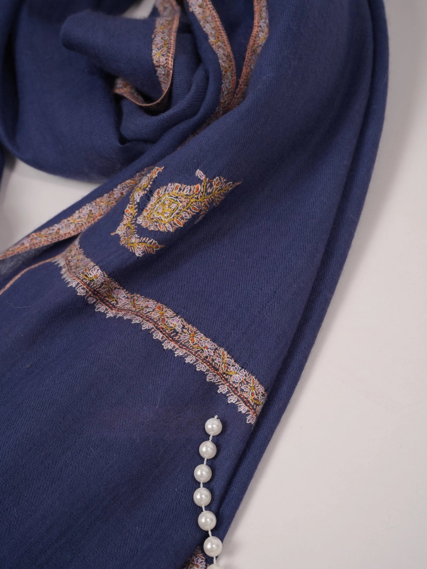 Hand Sozni Baildar Embroidered Blue Handwoven Baby Soft Pashmina Shawl Shahkaar.com