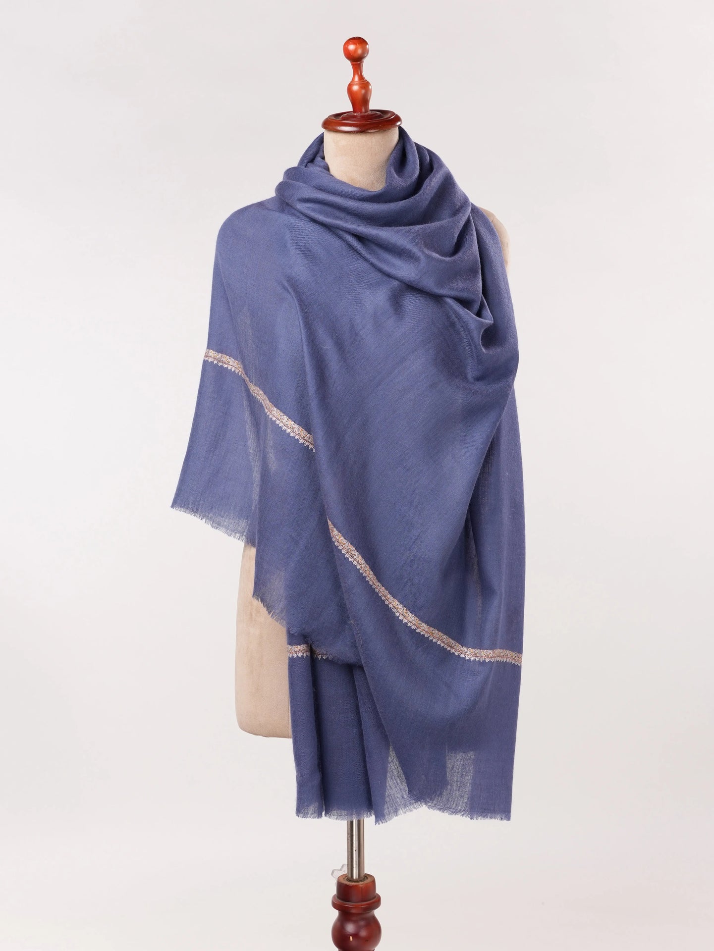 Hand Sozni Baildar Embroidered Blue Handwoven Baby Soft Pashmina Shawl Shahkaar.com
