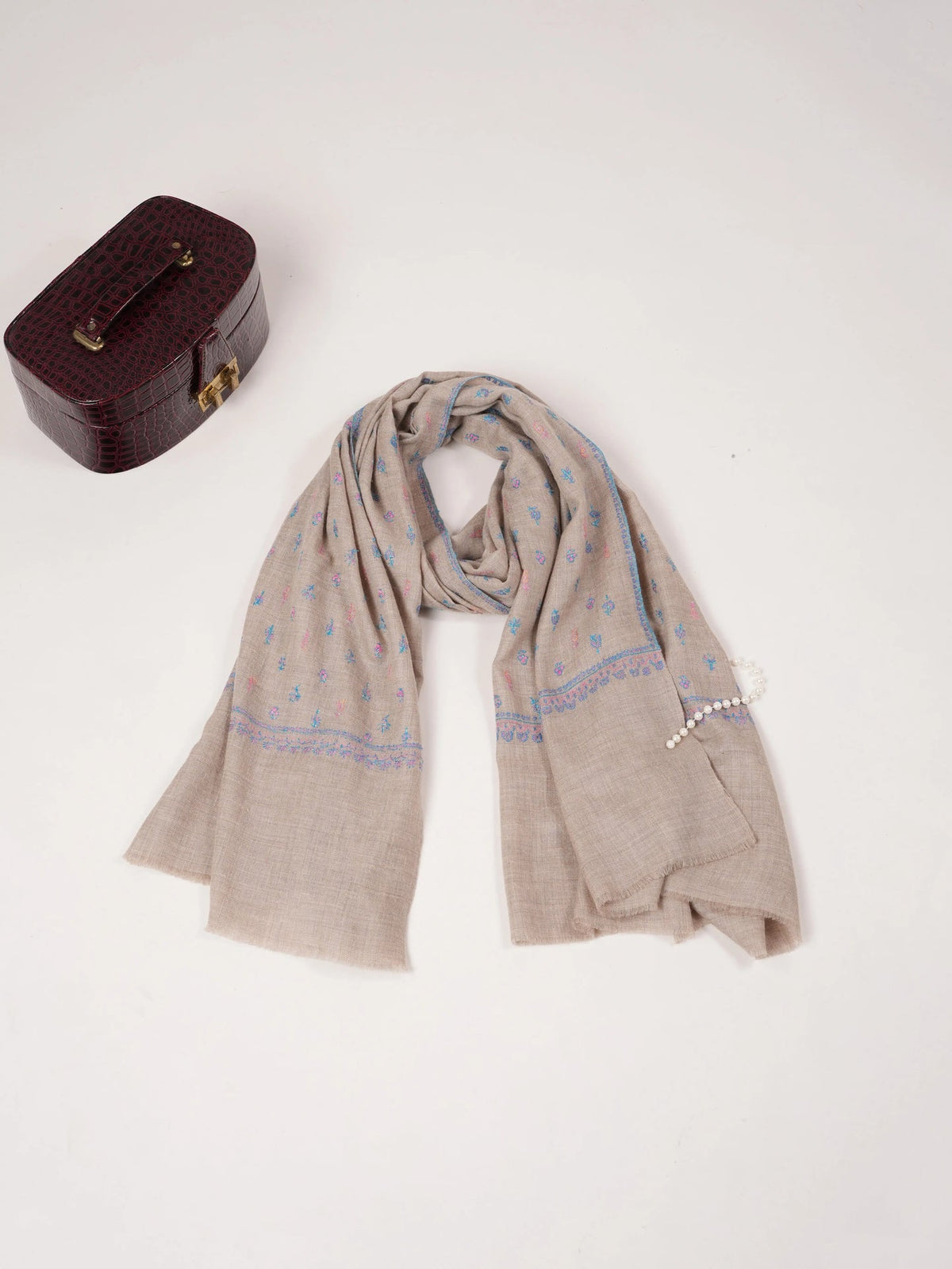 Natural Beige Classic Handwoven Pashmina Shawl with Buteh Hand Embroidery