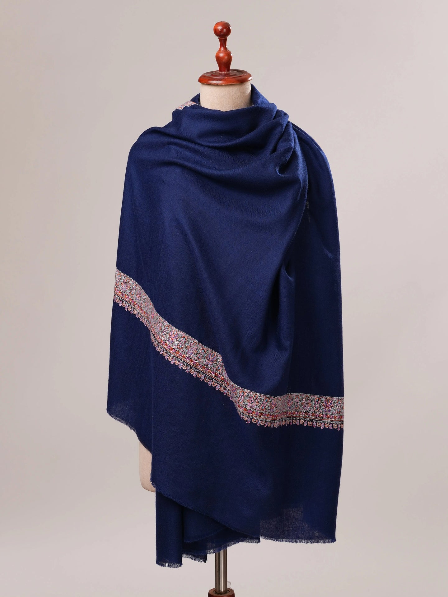 Navy Neemdaur Hand Embroidered Pure Pashmina Shawl Shahkaar.com