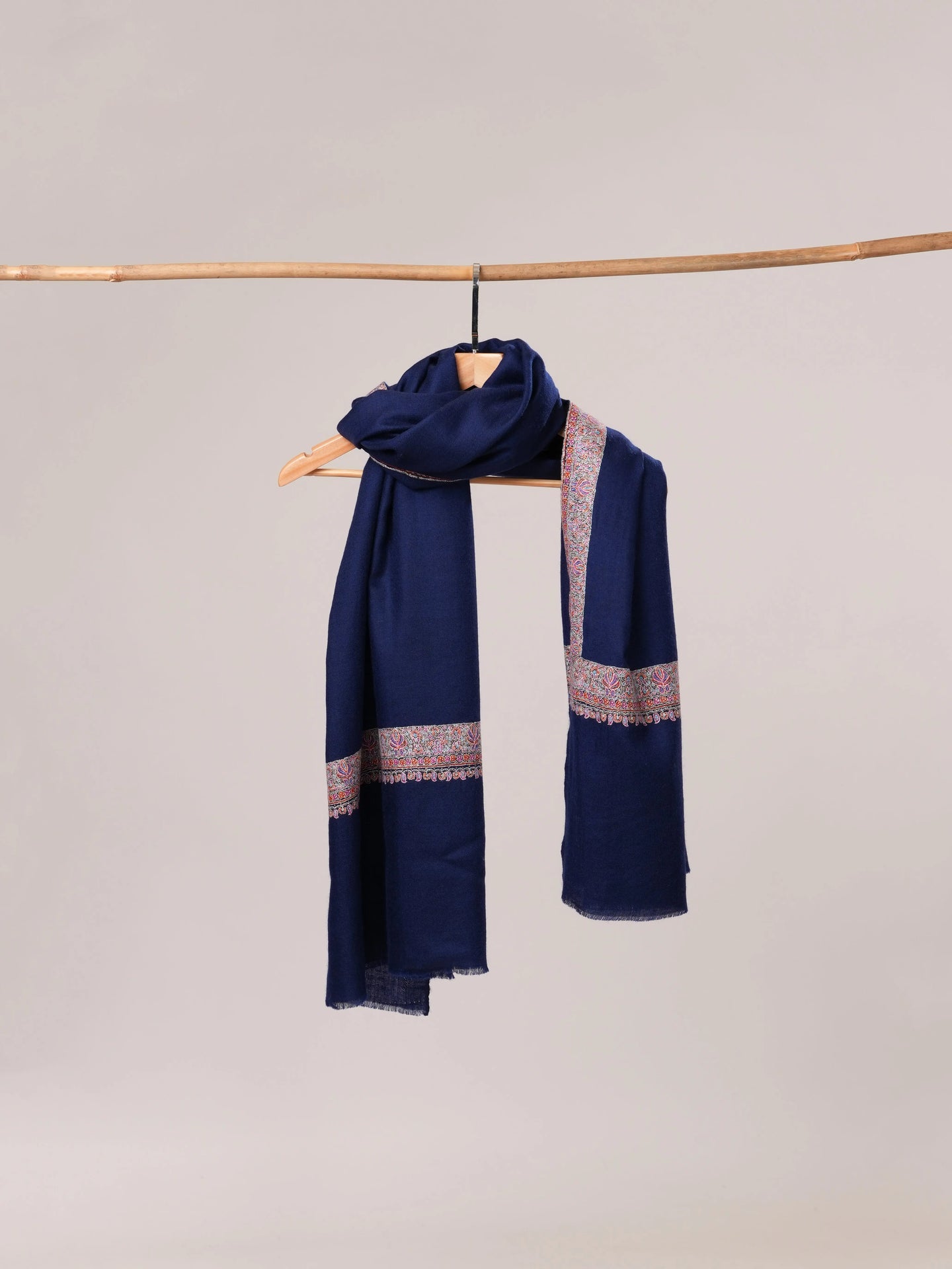 Navy Neemdaur Hand Embroidered Pure Pashmina Shawl Shahkaar.com