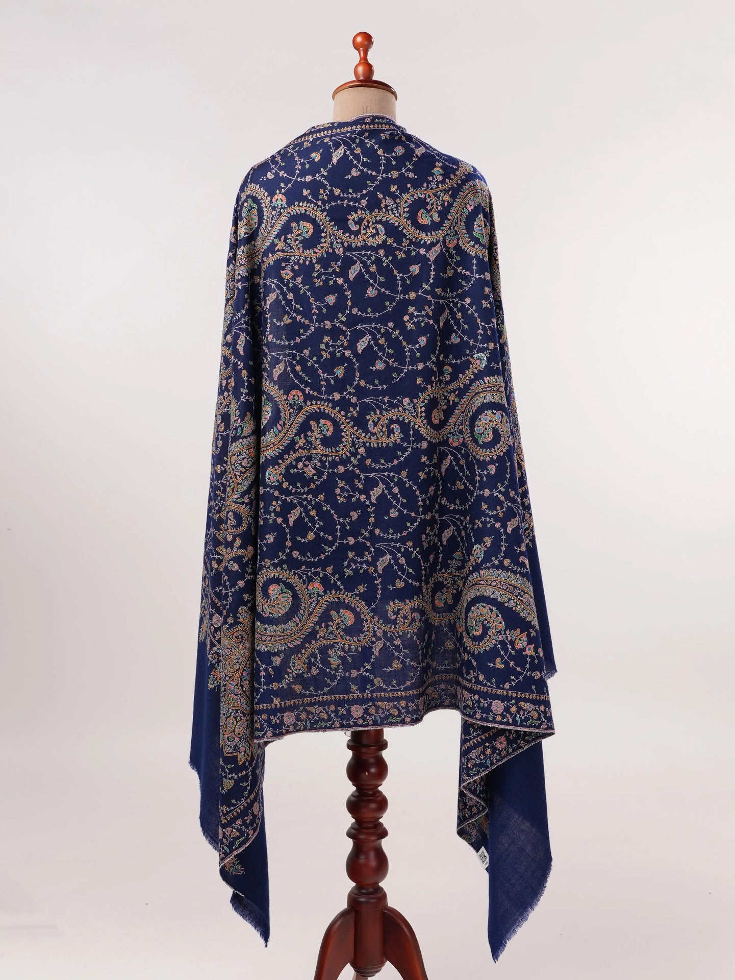Navy Blue Jali Sozni Hand Embroidered Pure Handwoven Pashmina Shawl Shahkaar.com