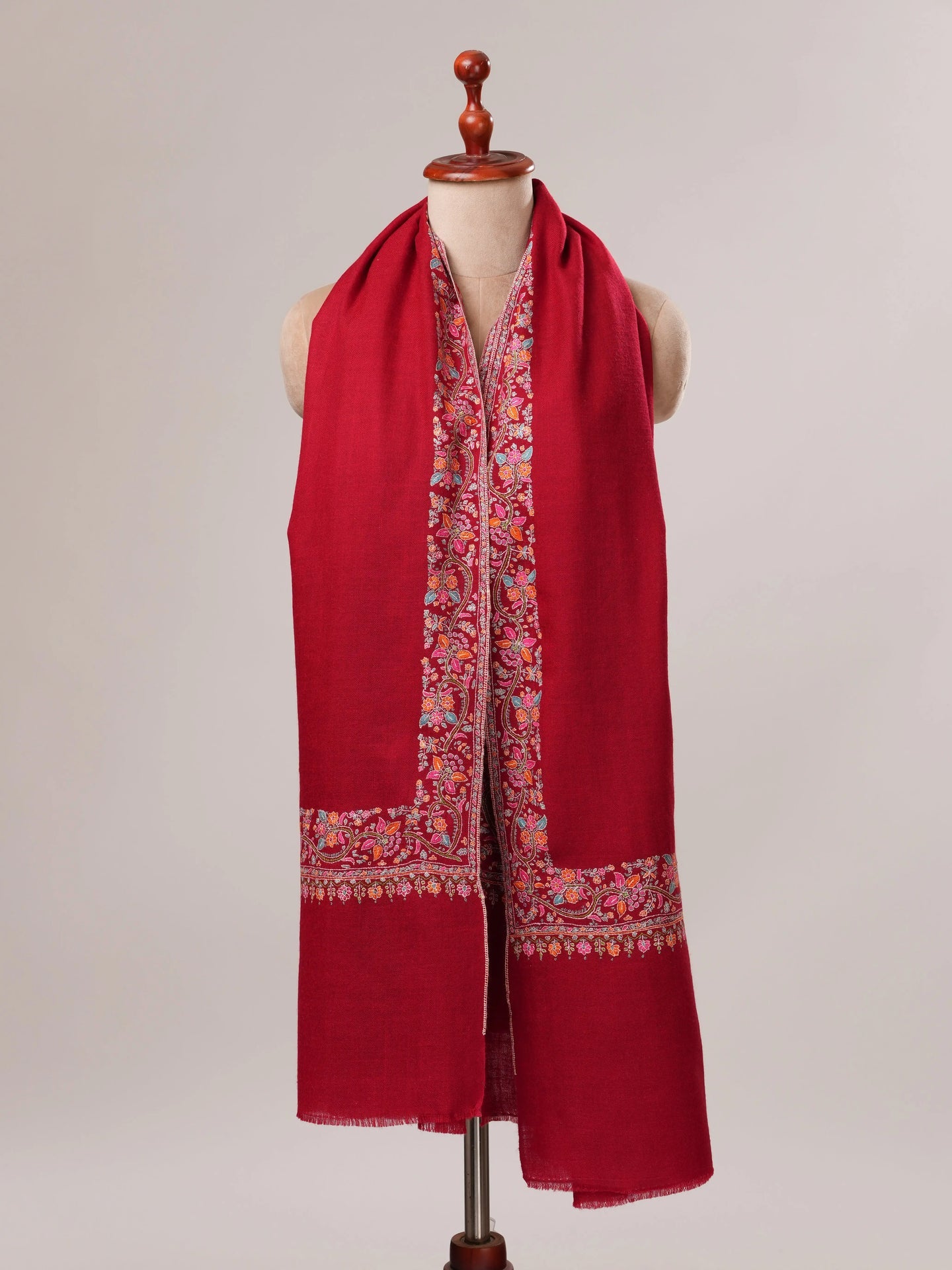 Red Neemdaur Hand Embroidered Pashmina Shawl Shahkaar.com