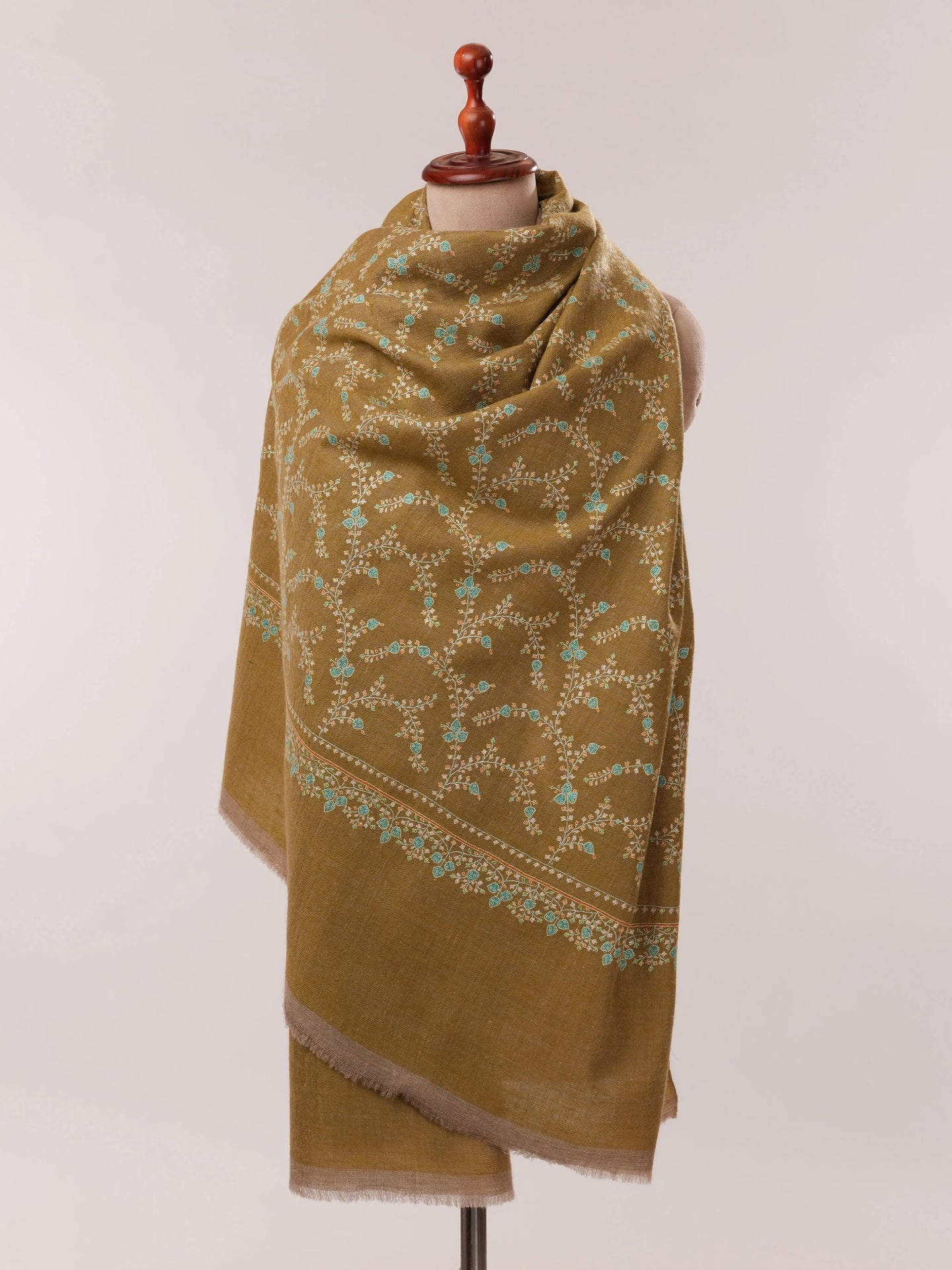 Soft Grey and Natural Taupe Dual Tone Pashmina with Hand Embroidery Shahkaar.com