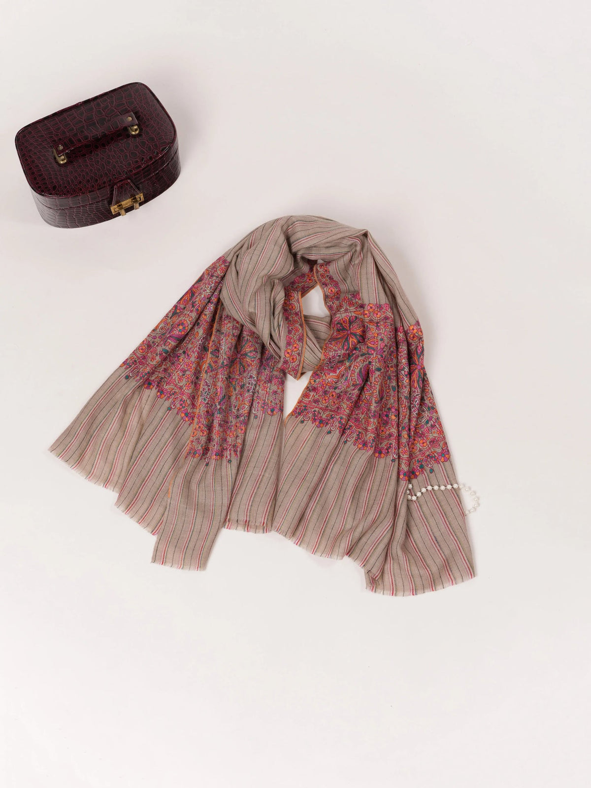Pashmina Handwoven Shawl with Palldar Hand Papermachie Embroidery Shahkaar.com