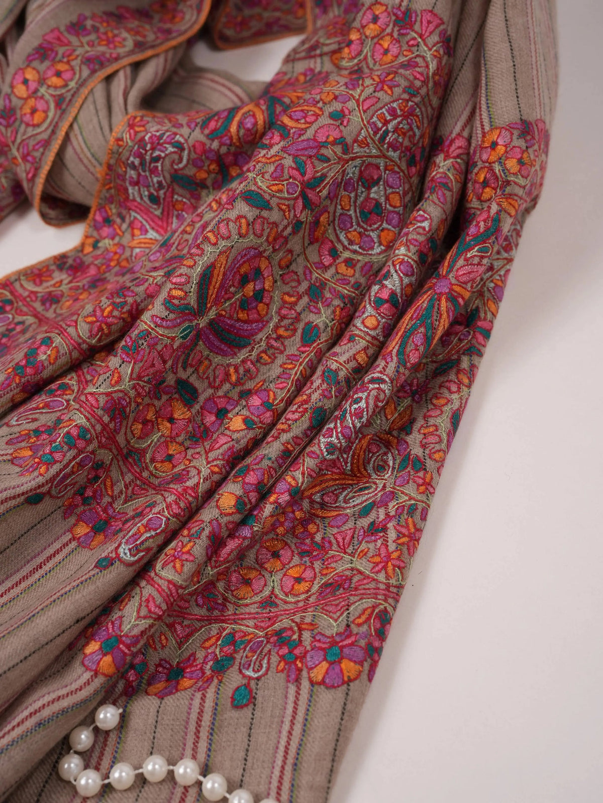 Pashmina Handwoven Shawl with Palldar Hand Papermachie Embroidery Shahkaar.com