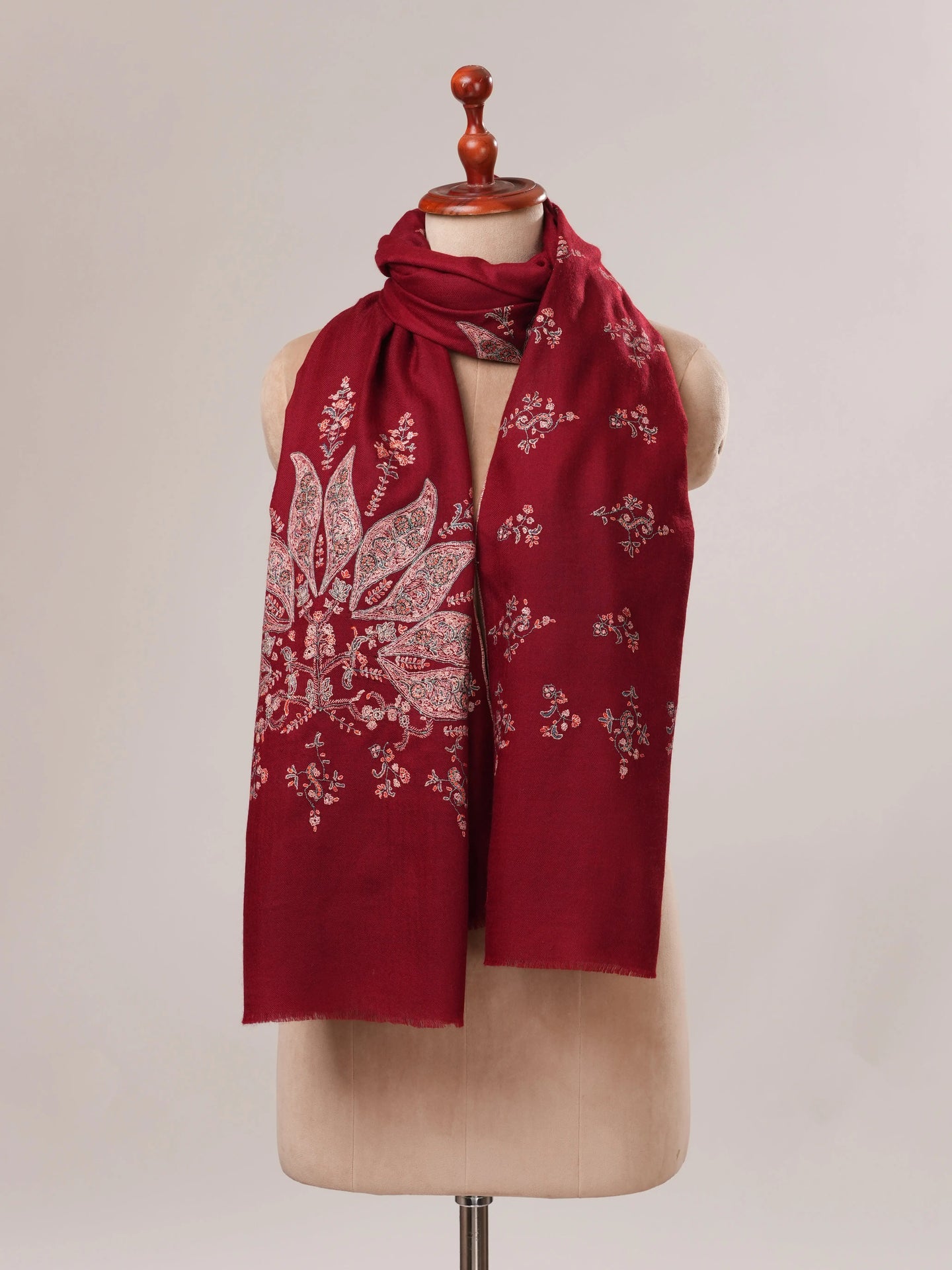 Maroon Soft Pashmina Shawl with Hand Embroidery Shahkaar.com