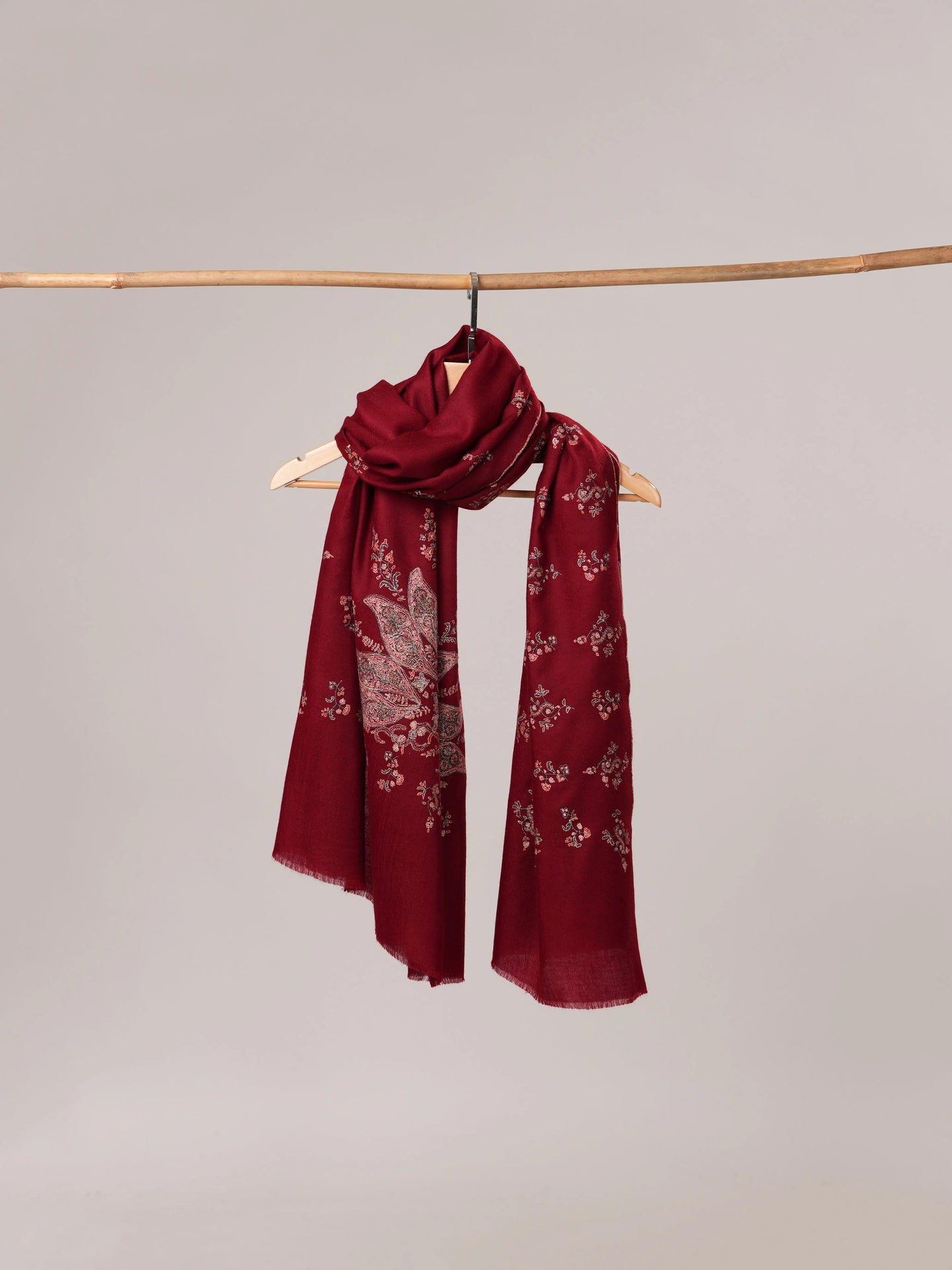 Maroon Soft Pashmina Shawl with Hand Embroidery Shahkaar.com
