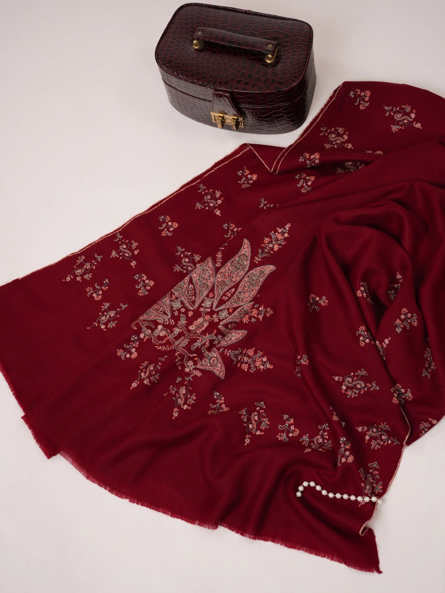 Maroon Soft Pashmina Shawl with Hand Embroidery Shahkaar.com