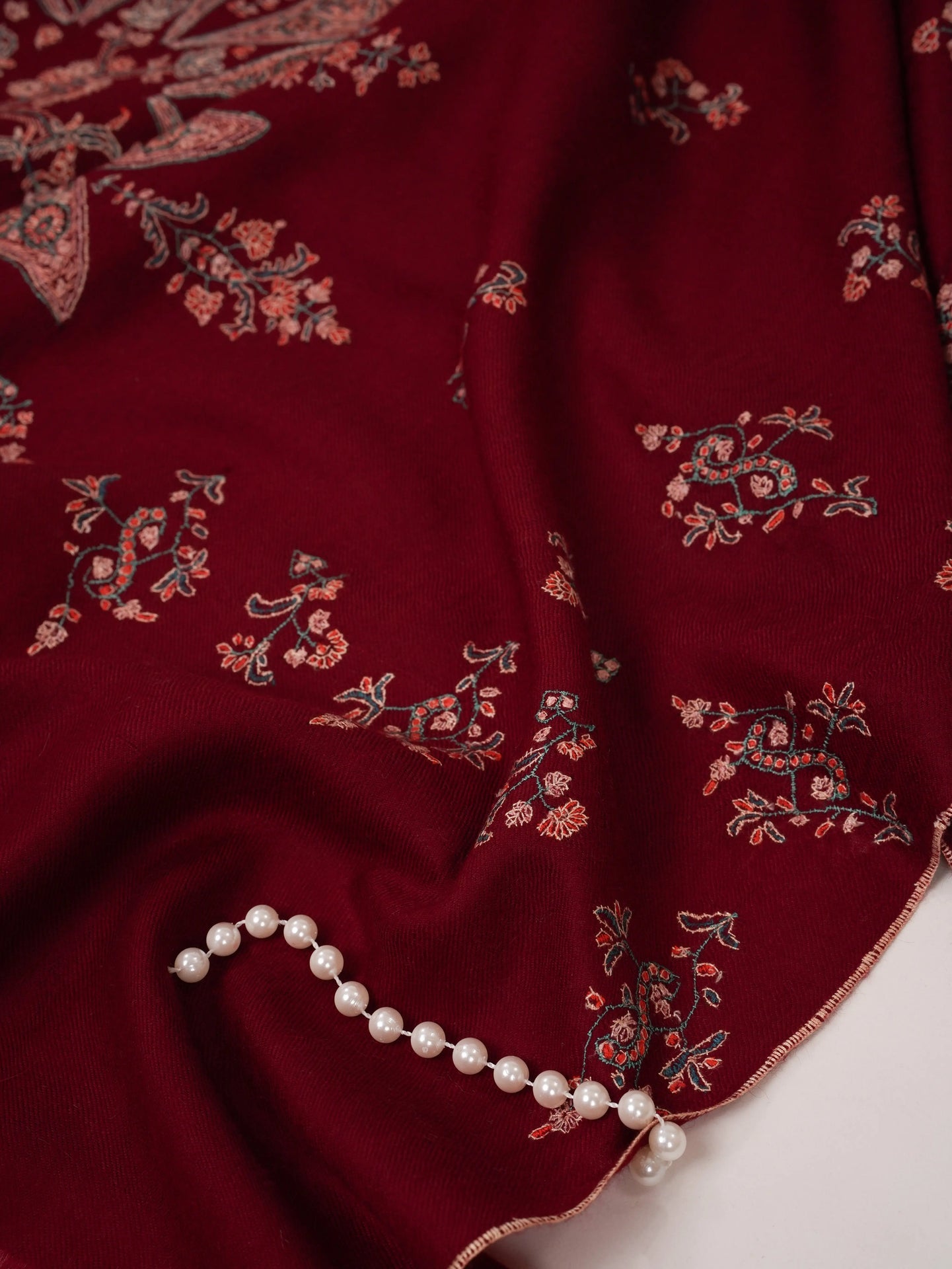 Maroon Soft Pashmina Shawl with Hand Embroidery Shahkaar.com
