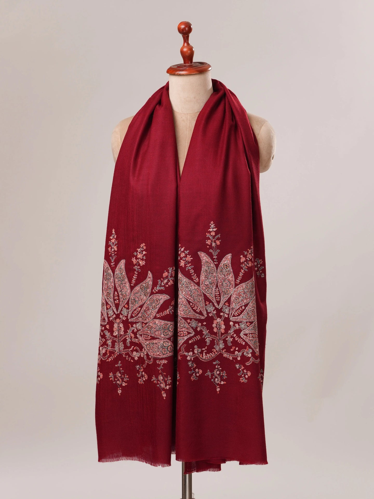 Maroon Soft Pashmina Shawl with Hand Embroidery Shahkaar.com