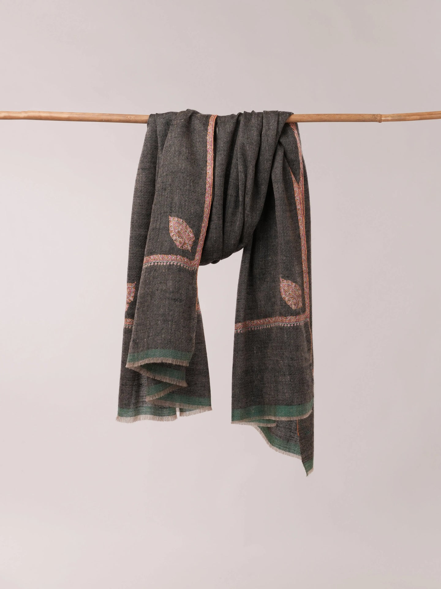 Black Pashmina Shawl with Bail Classic Hand Embroidery Shahkaar.com