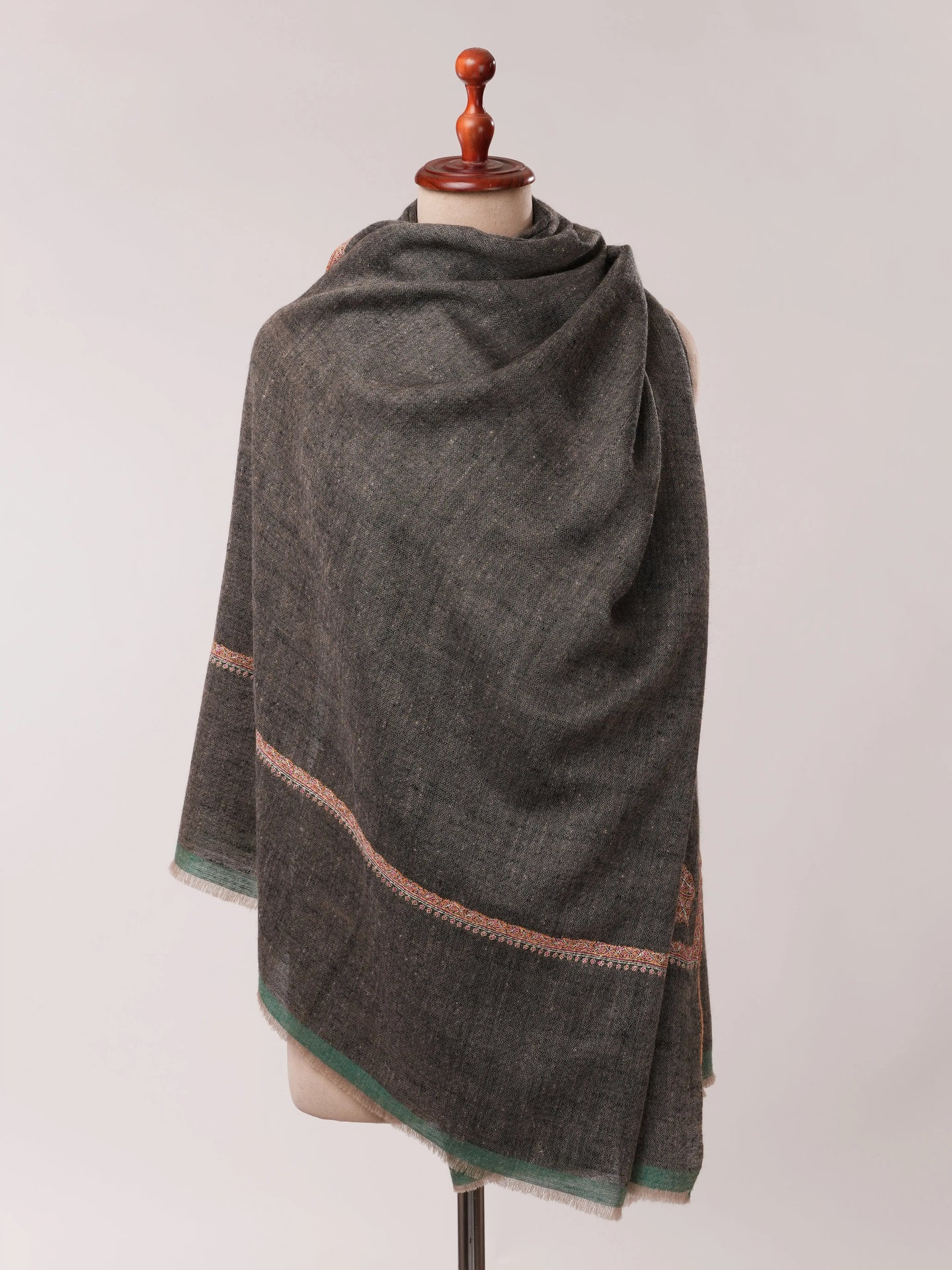 Black Pashmina Shawl with Bail Classic Hand Embroidery Shahkaar.com