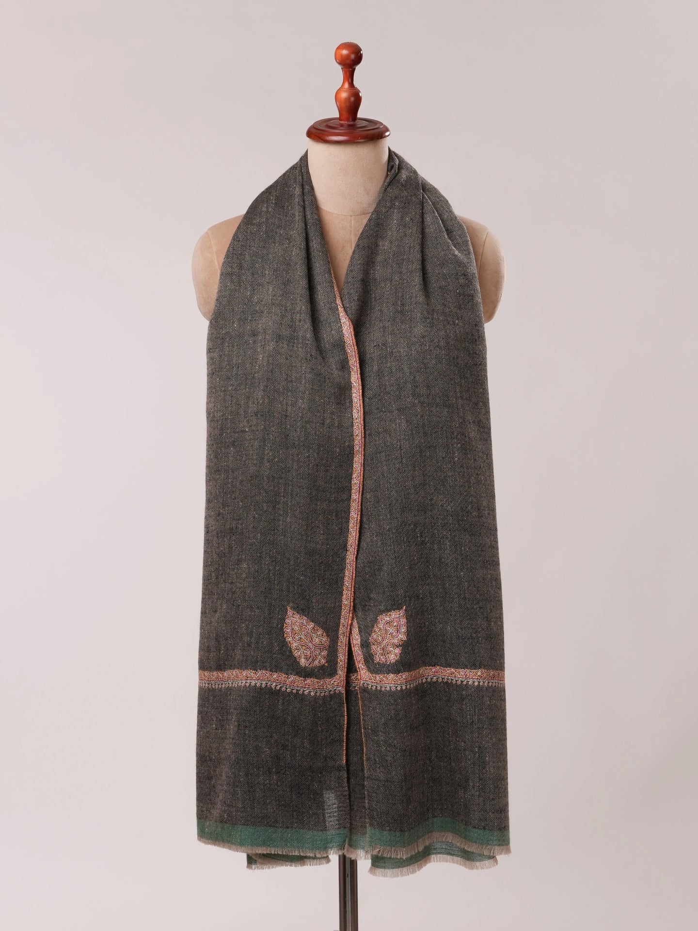 Black Pashmina Shawl with Bail Classic Hand Embroidery Shahkaar.com