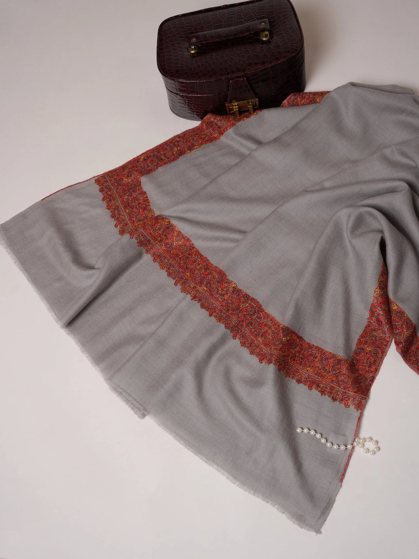 Baby Blue Pashmina Shawl with Neemdaur Hand Embroidery Shahkaar.com
