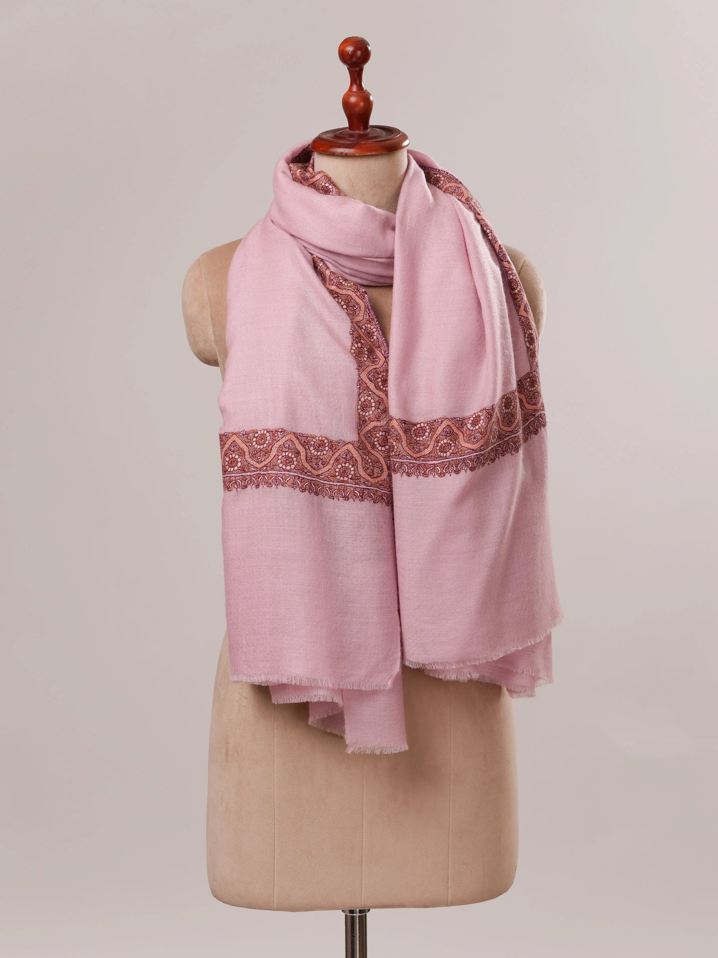 Pink Neemdaur Hand Embroidered Pashmina Shawl Shahkaar.com