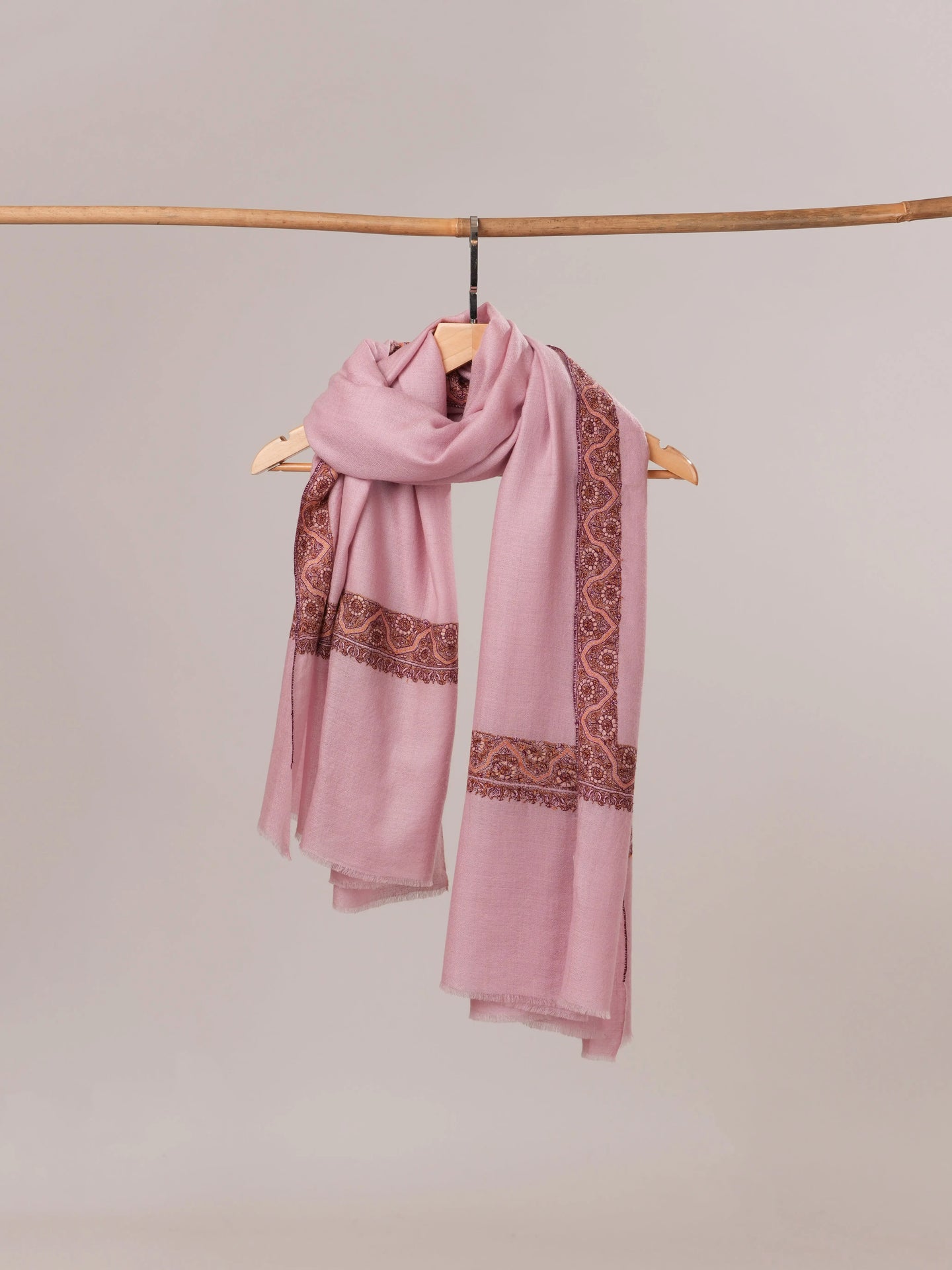 Pink Neemdaur Hand Embroidered Pashmina Shawl Shahkaar.com
