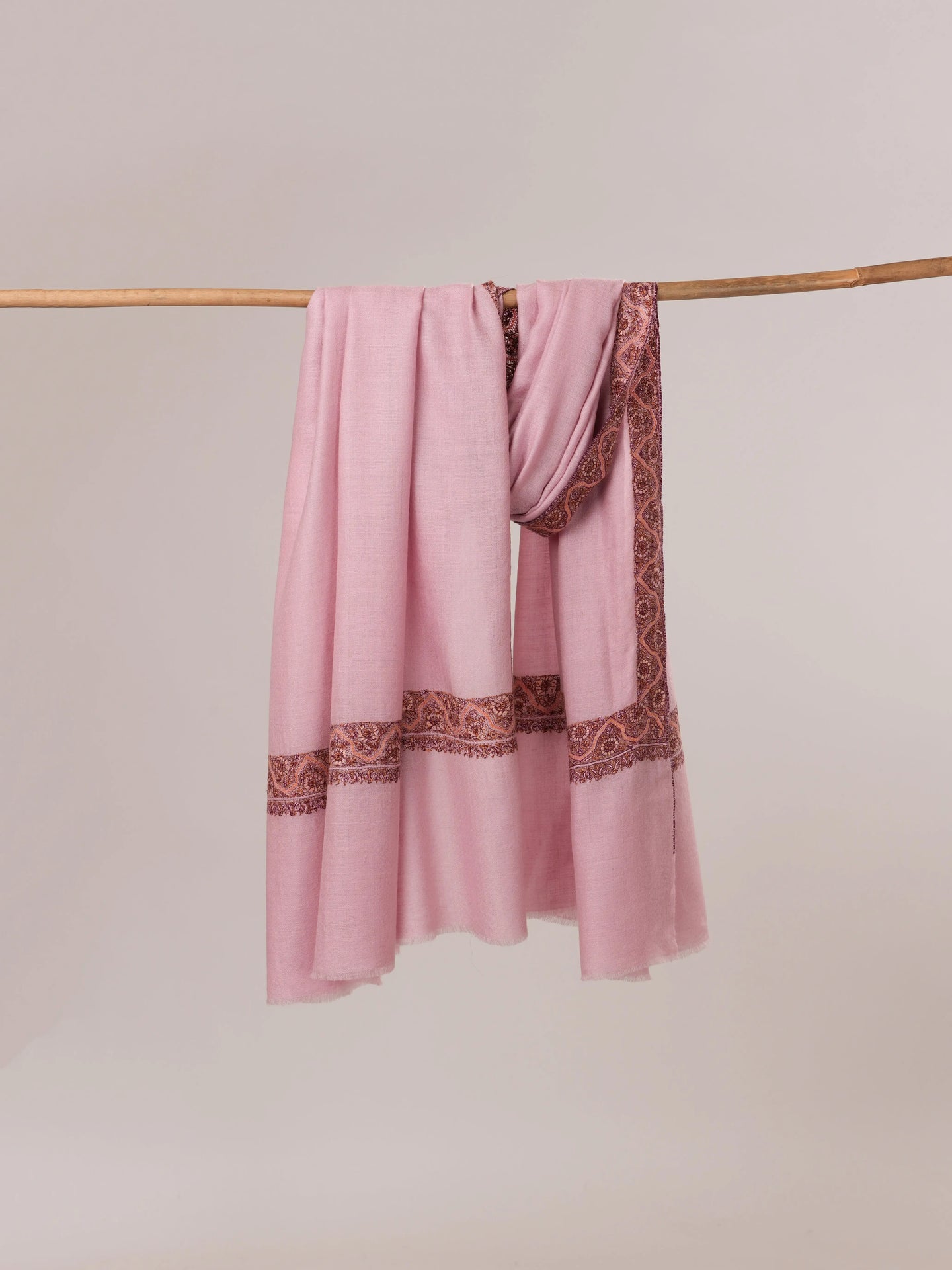 Pink Neemdaur Hand Embroidered Pashmina Shawl Shahkaar.com