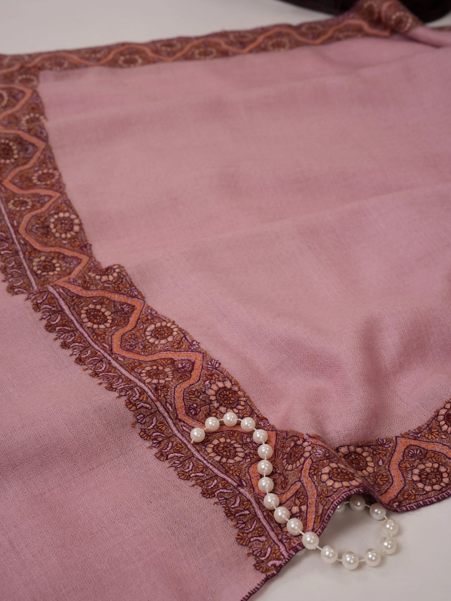 Pink Neemdaur Hand Embroidered Pashmina Shawl Shahkaar.com
