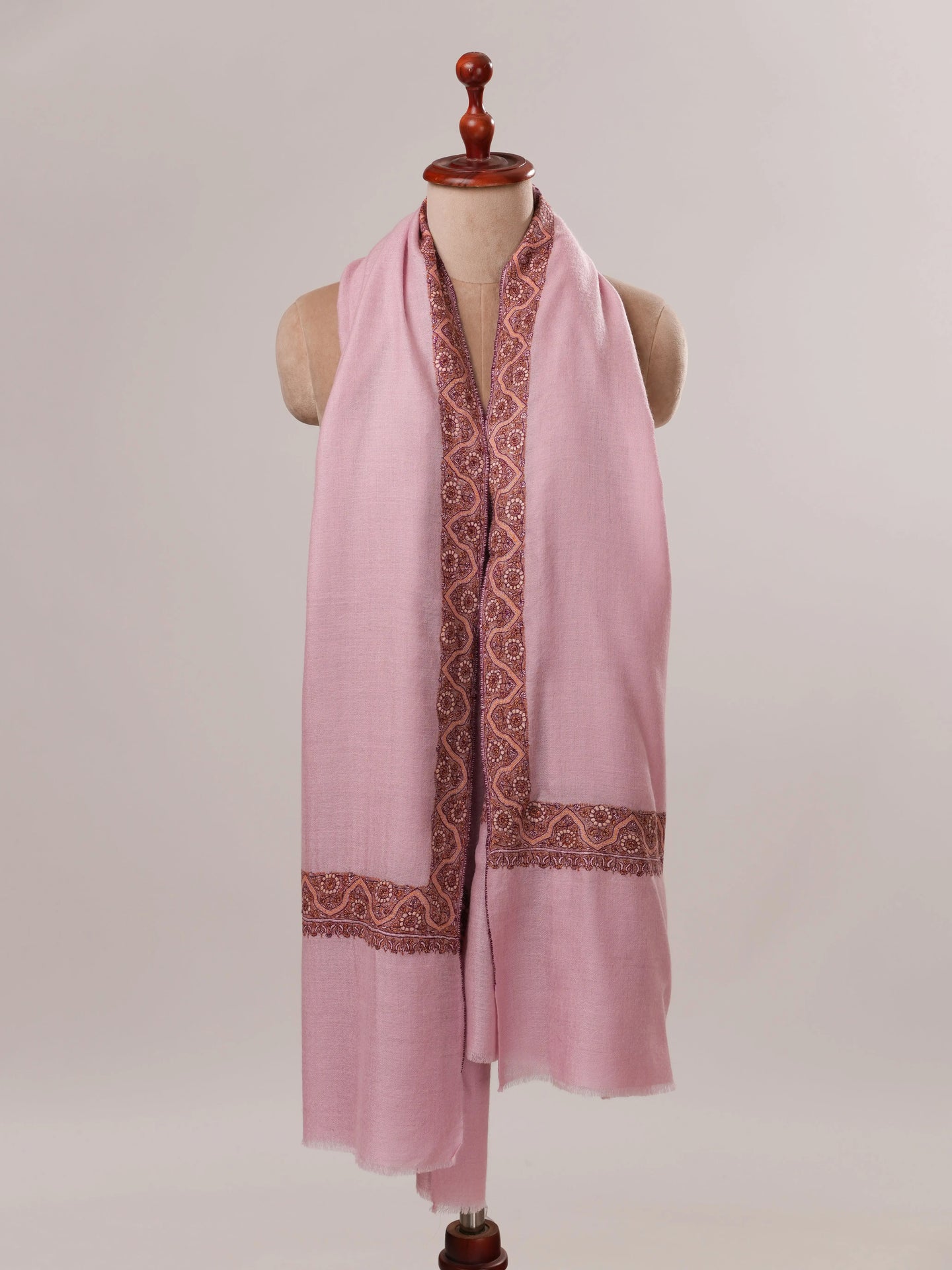 Pink Neemdaur Hand Embroidered Pashmina Shawl Shahkaar.com