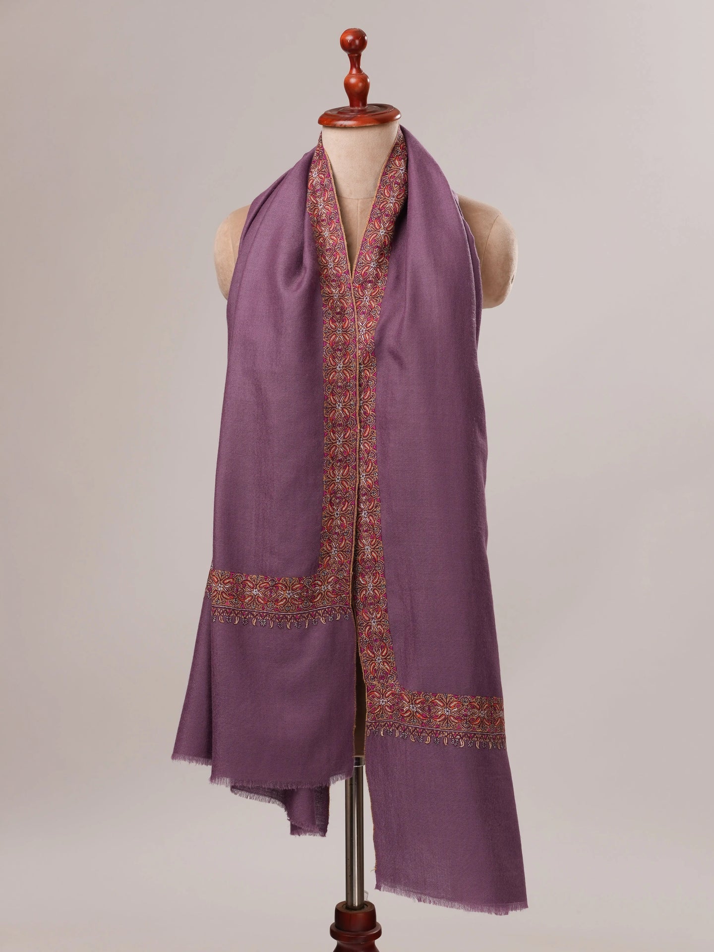 Mauve Pure Pashmina Shawl with Neemdaur Hand Embroidery Shahkaar.com