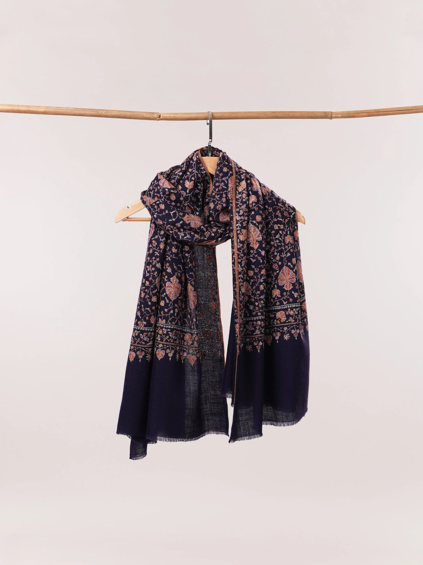 Navy Handwoven Pashmina Shawl with Sozni Hand Embroidery Shahkaar.com