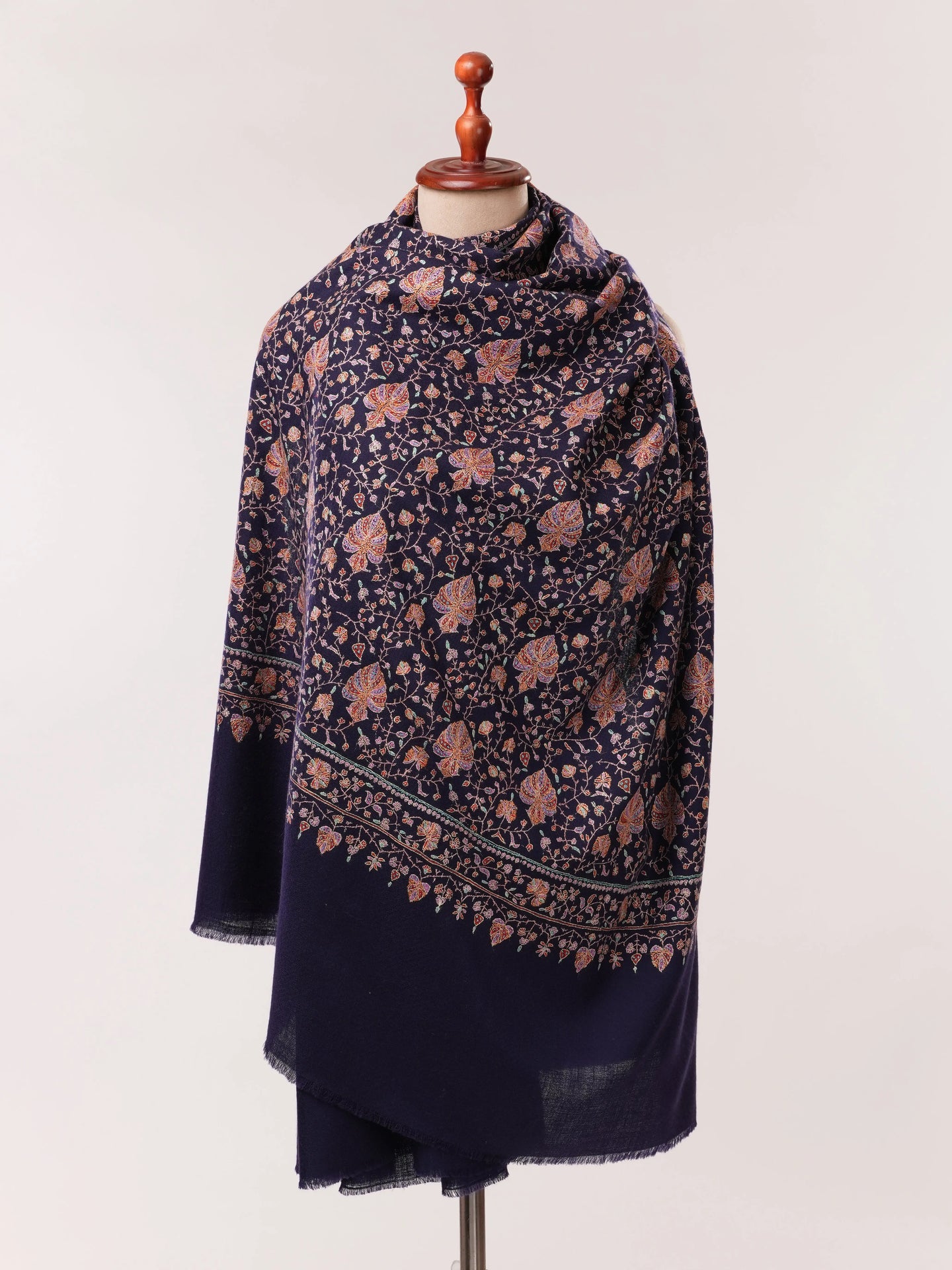 Navy Handwoven Pashmina Shawl with Sozni Hand Embroidery Shahkaar.com